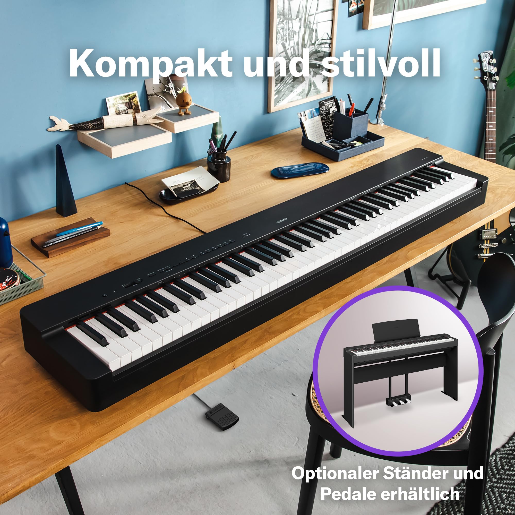 Yamaha P-225 Digital Piano, Schwarz – Leichtes und tragbares Digital Piano mit der Graded-Hammer-Compact-Tastatur mit 88 gewichtetet Tasten und 24 Instrumentenklängen