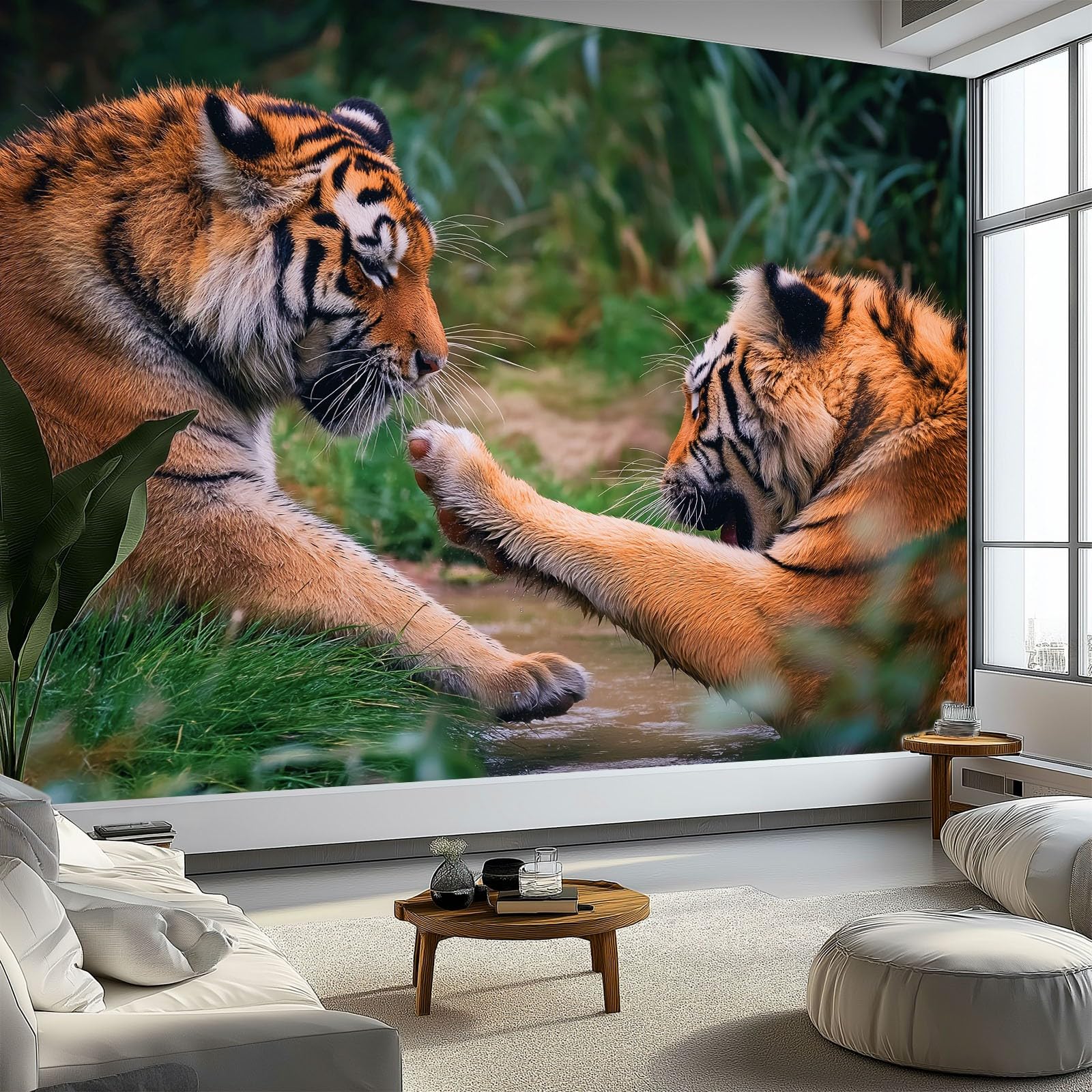 Panoramiczna Fotografia Natura Fotografia Fotografia Muralna, Las Tygrys Włóknina ścienna, 300 x 210 cm (szer. x wys.) Fresk do salonu Dekoracja restauracji do pokoju dziecięcego