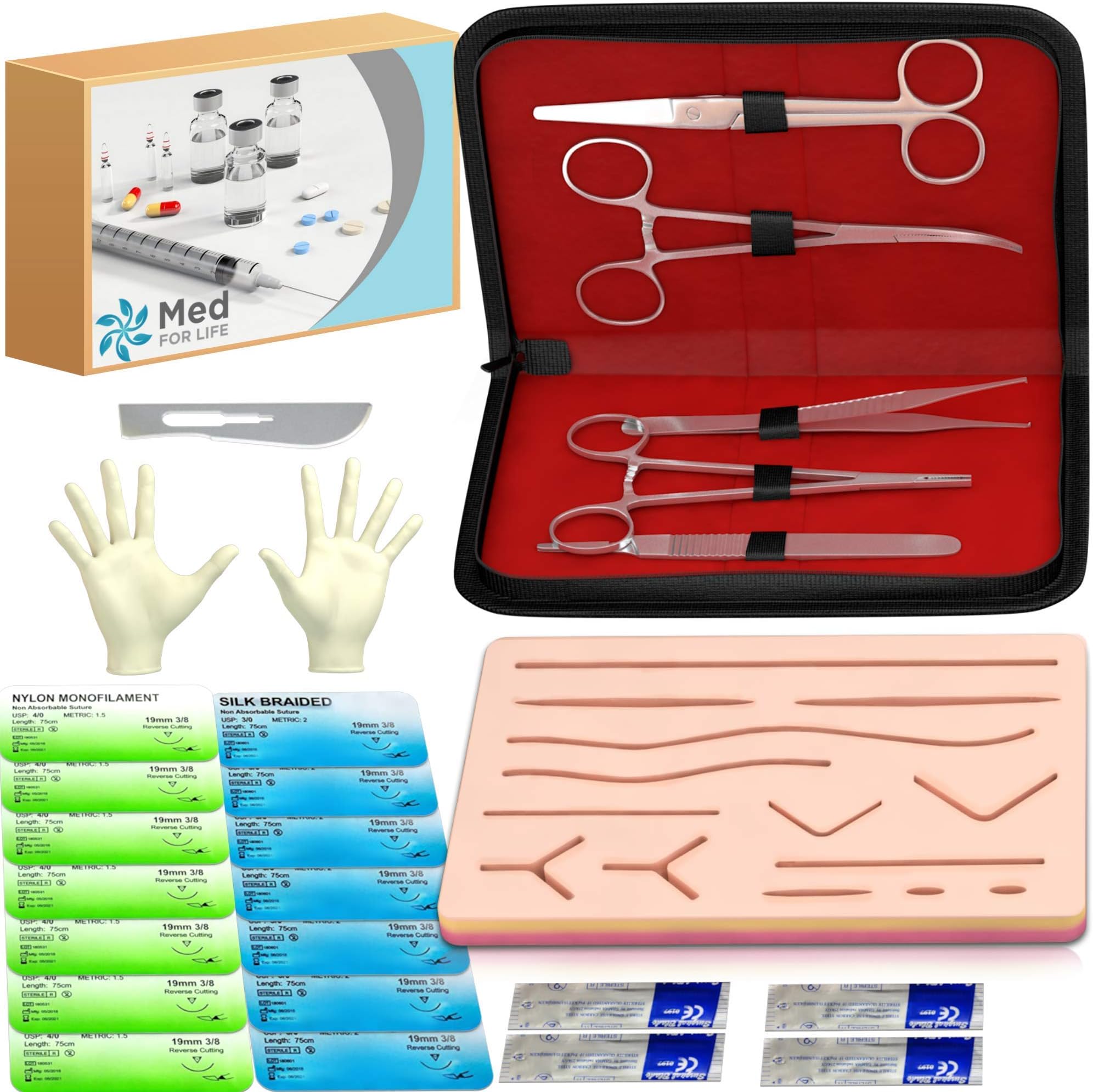 Suture Kit with Training Ebook To Become The Best Doctor or Nurse | Practice On This Reusable Large Suturing Pad Skin With Tool Set And Impress Others | Developed by Doctors for Medical, Vet Students