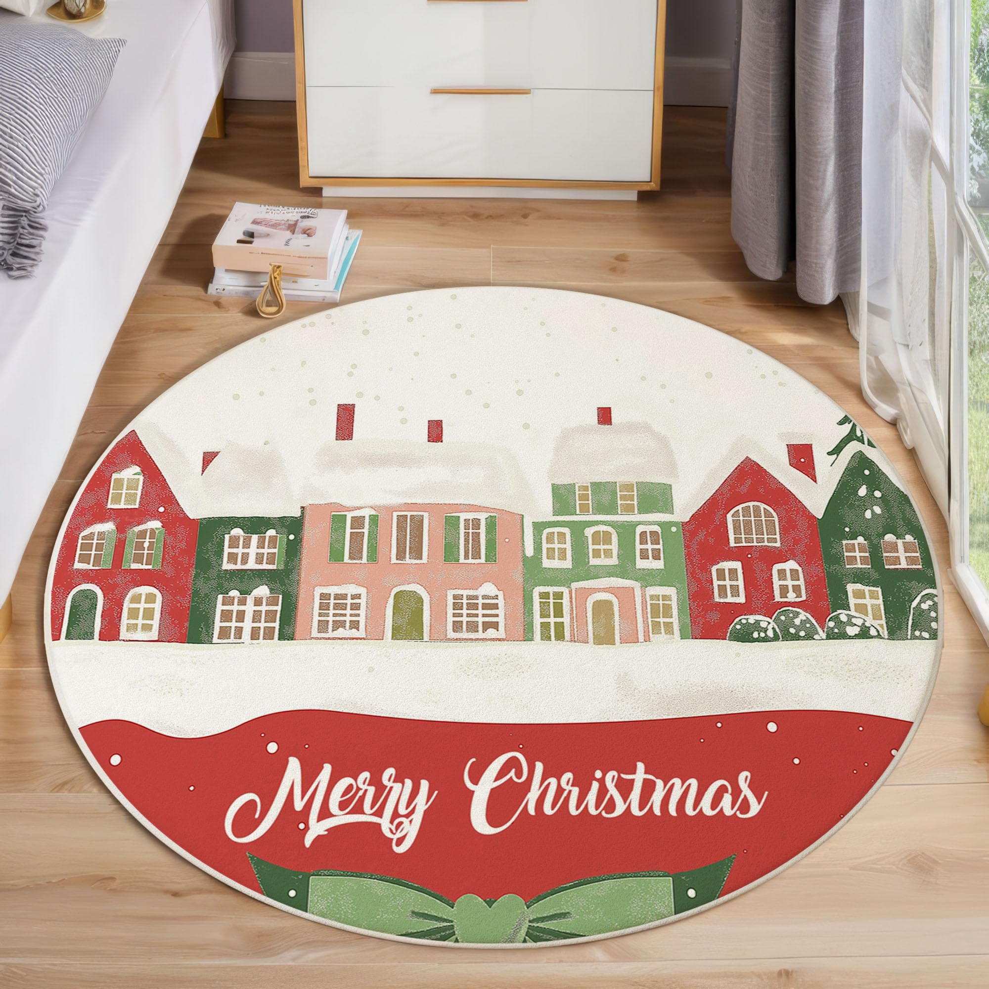 Tapis lavable Noël antidérapant rouge cerise 60cm poils courts