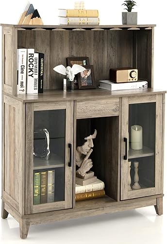 Miniatura 8 de LOKO Gabinete de bar de vinos, gabinete de licor con estante extraíble para vino, armario de almacenamiento de buffet de granja con estantes