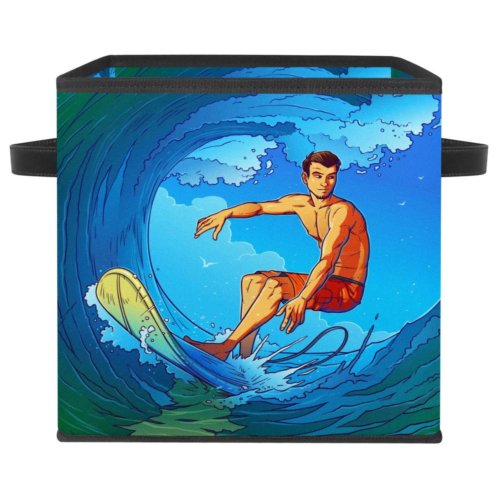 Boîte de rangement pliable en tissu cube bleu surf pour placard de chambre