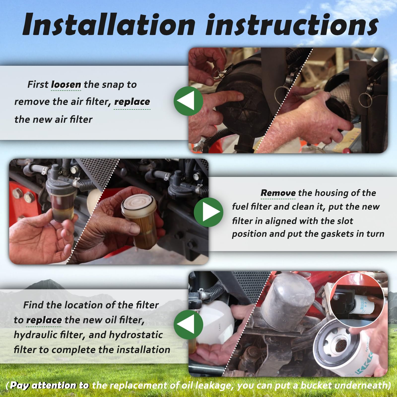 Tune Up - Kit de filtros de servicio de mantenimiento compatible con Kubota L2501 L2800 L3200 L3400 L3700SU L3800 HST Tractor, filtro hidráulico de aire y aceite de repuesto # HH164-32430 HH3A0-82623