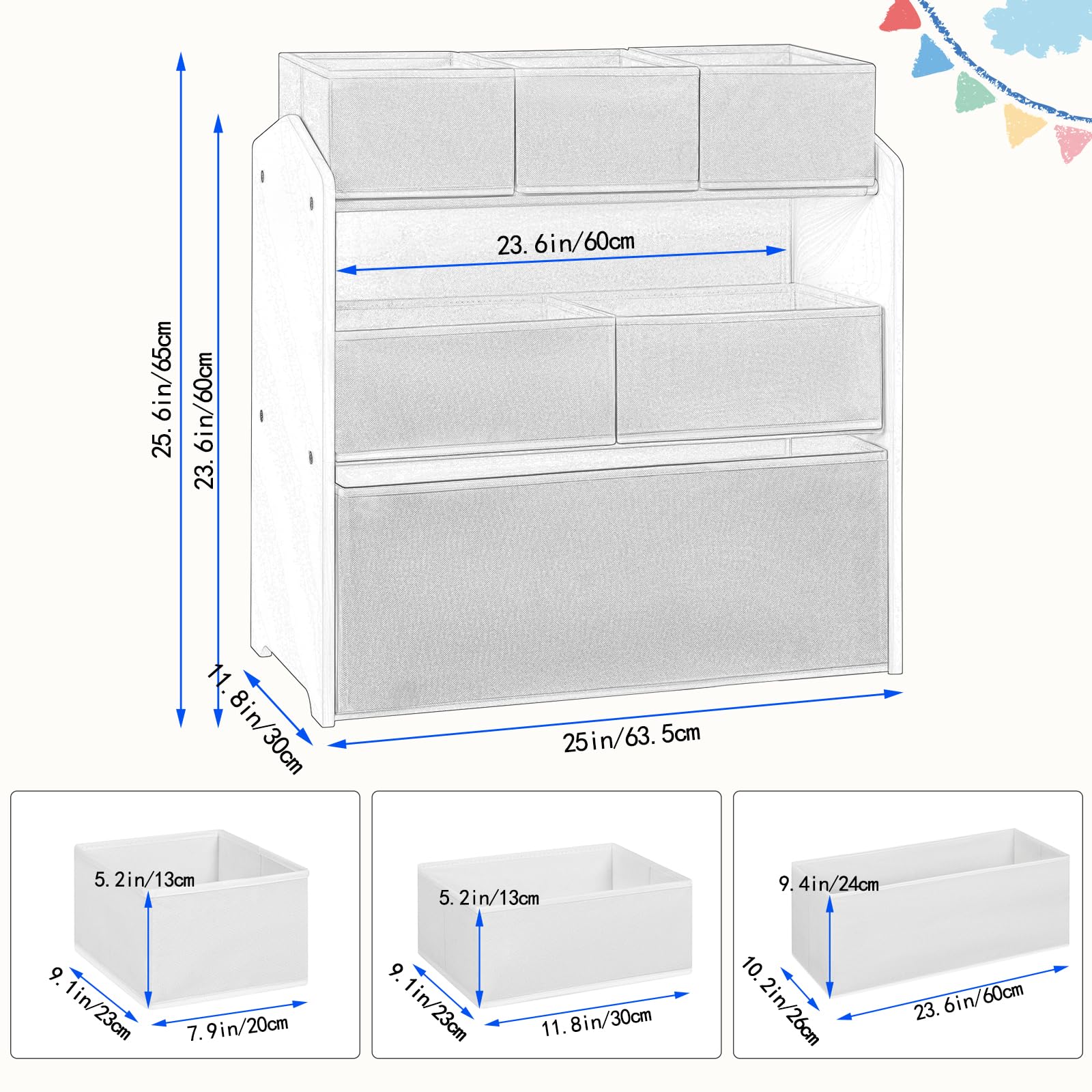 Lestarain Kinderregal mit 9 Aufbewahrungsboxen, Spielzeugregal, Regal Kinderzimmer Spielzimmer, Kinderregal, 92x60x30 cm, Weiß