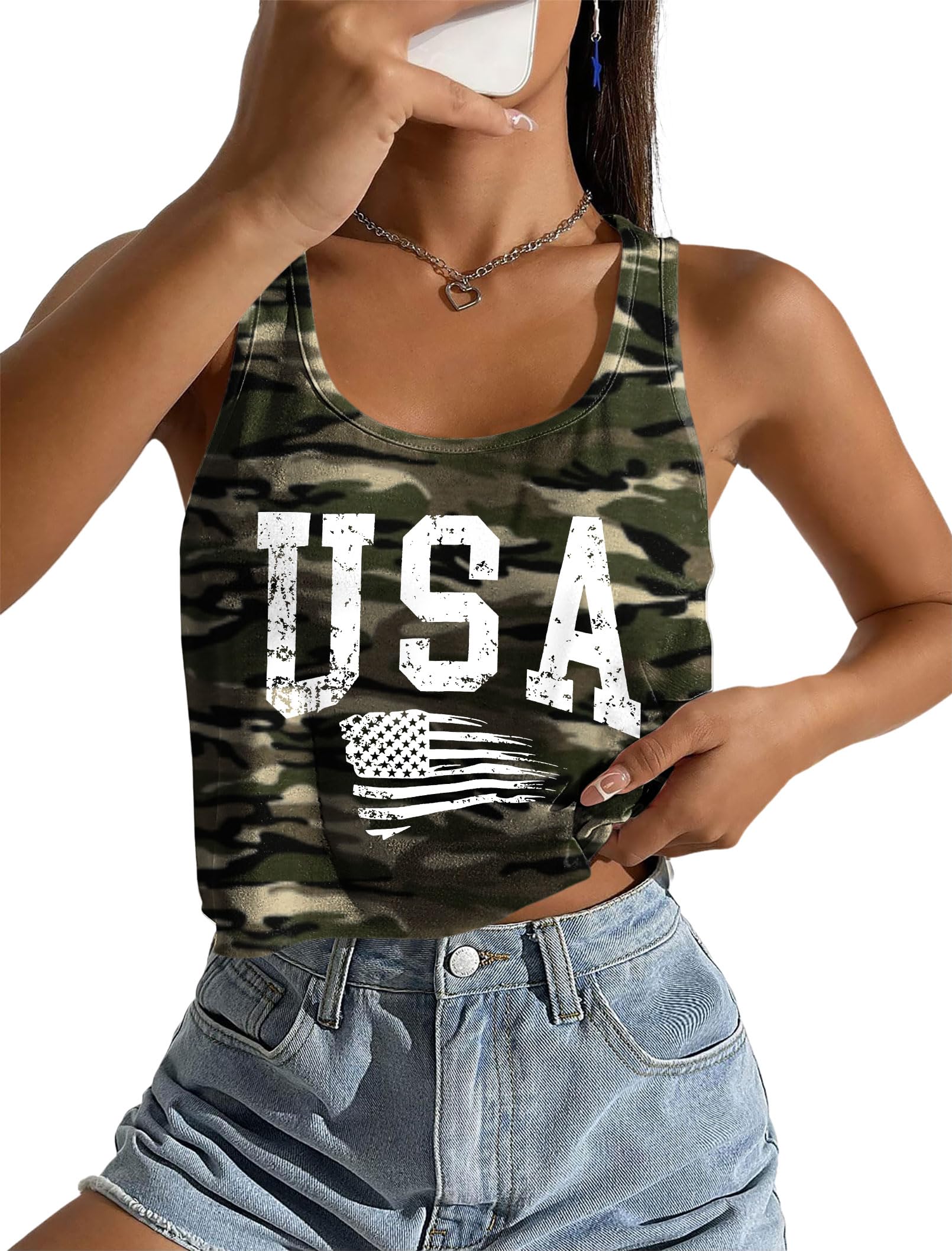 Ithalt USA Top Womens 4th of July Shrit American T-Shirt Patriotic Tank Red White and Blue Crop Tops for Girls