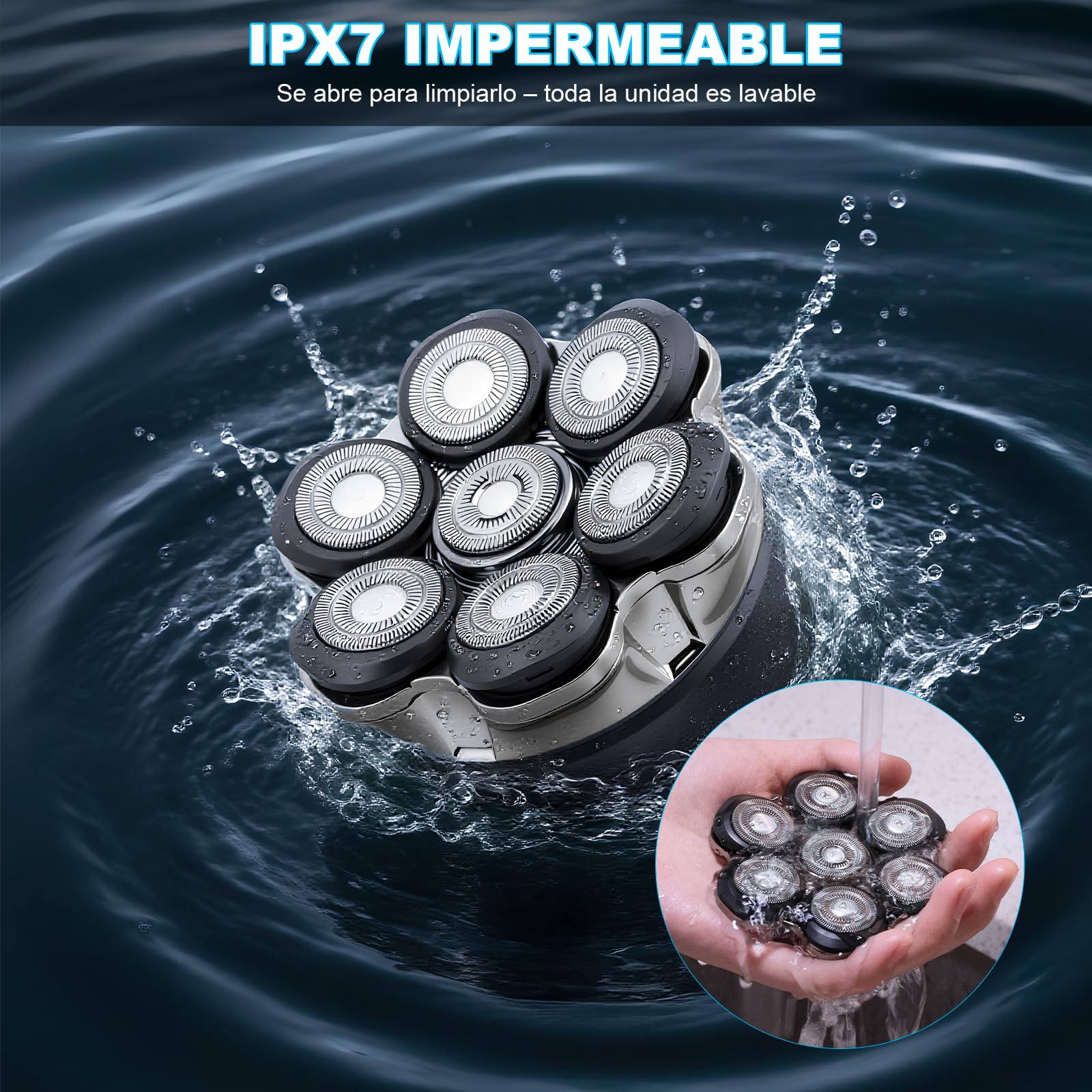 Afeitadora para Cabeza Calva electrica para Hombres Carehabi, IPX6 Resistente al Agua, Recargable, Tipo-C, Cabezal Flotante Magnético 7D, Fácil de Limpiar, Hasta 120 Minutos de Autonomía