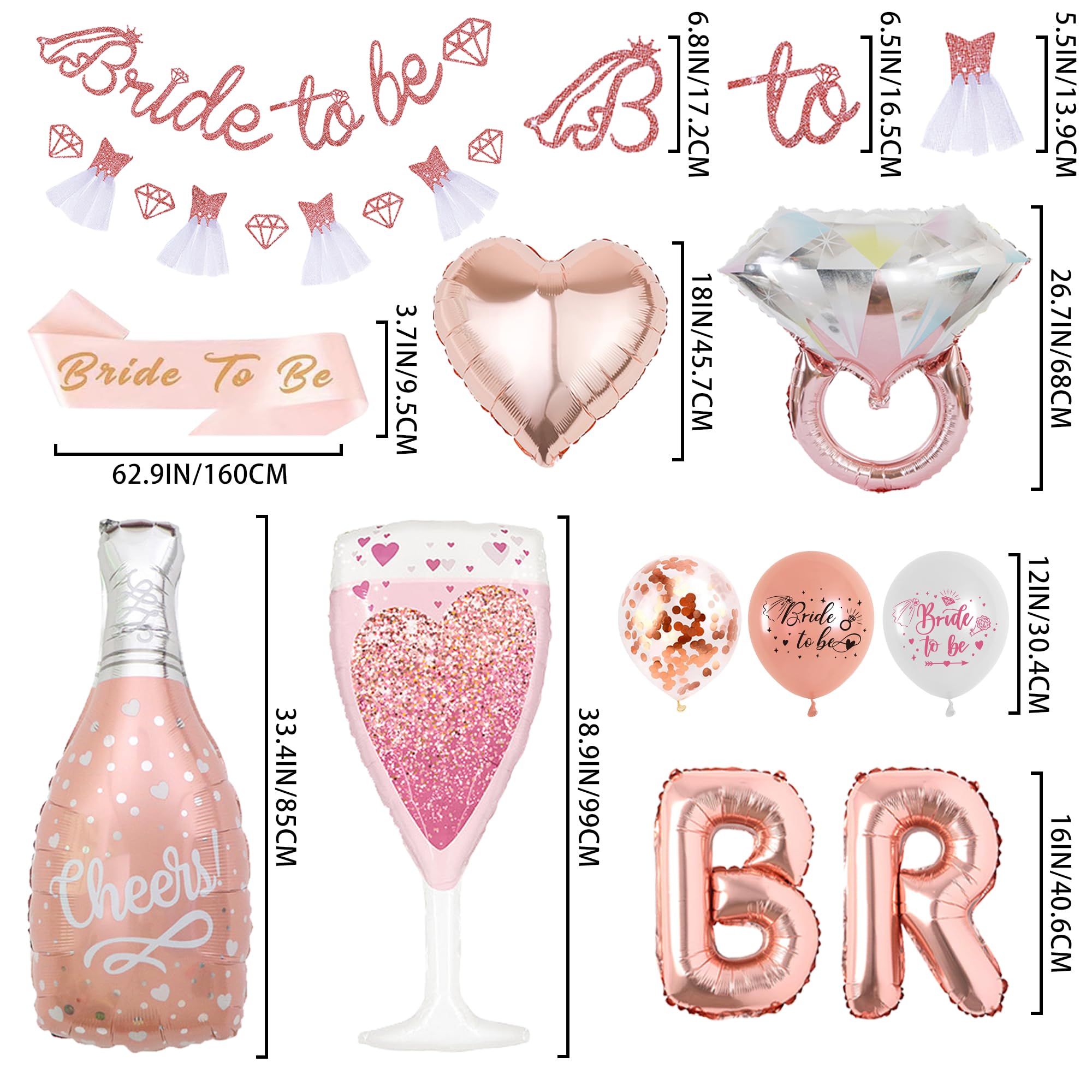 Hen Party Balloons Decorations Set, 49 Pieces Wedding Decoration Rose Gold Bride to Be Banner Sash - Image 3