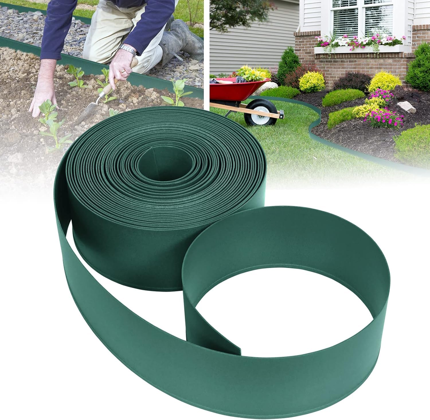 ACXIN Bordo per prato in plastica antracite, 10 m, rotolo di bordi per aiuole per viali, limiti, vialetti di ghiaia, bordatura per aiuole in 100% plastica PP (120 x 2 mm, verde)