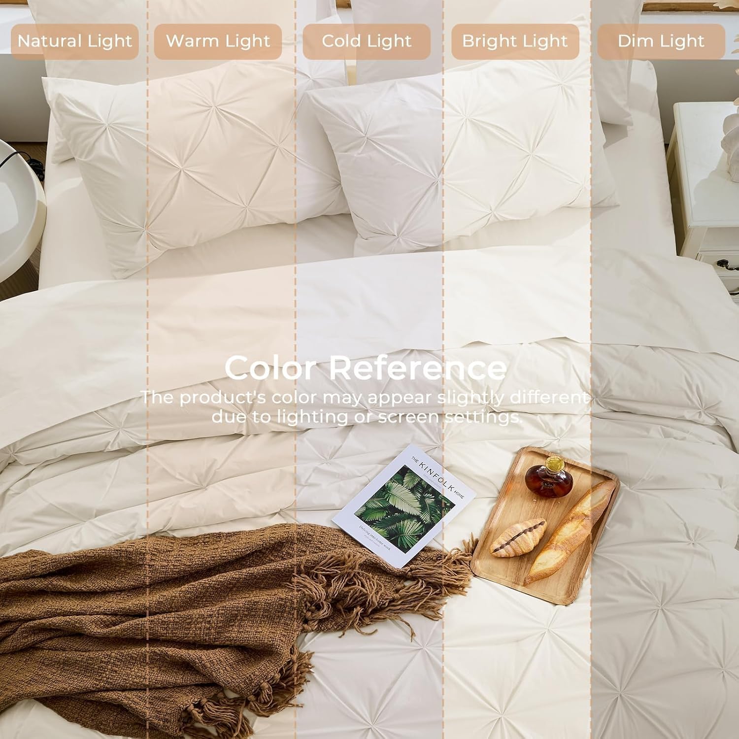 Sasttie Queen Comforter Set, 7-Piece Bed in a Bag, Pintuck Bedding Sets for All Season, Includes Comforter, Flat Sheet, Fitted Sheet, Pillowcases and Pillowshams, Beige - Image 8