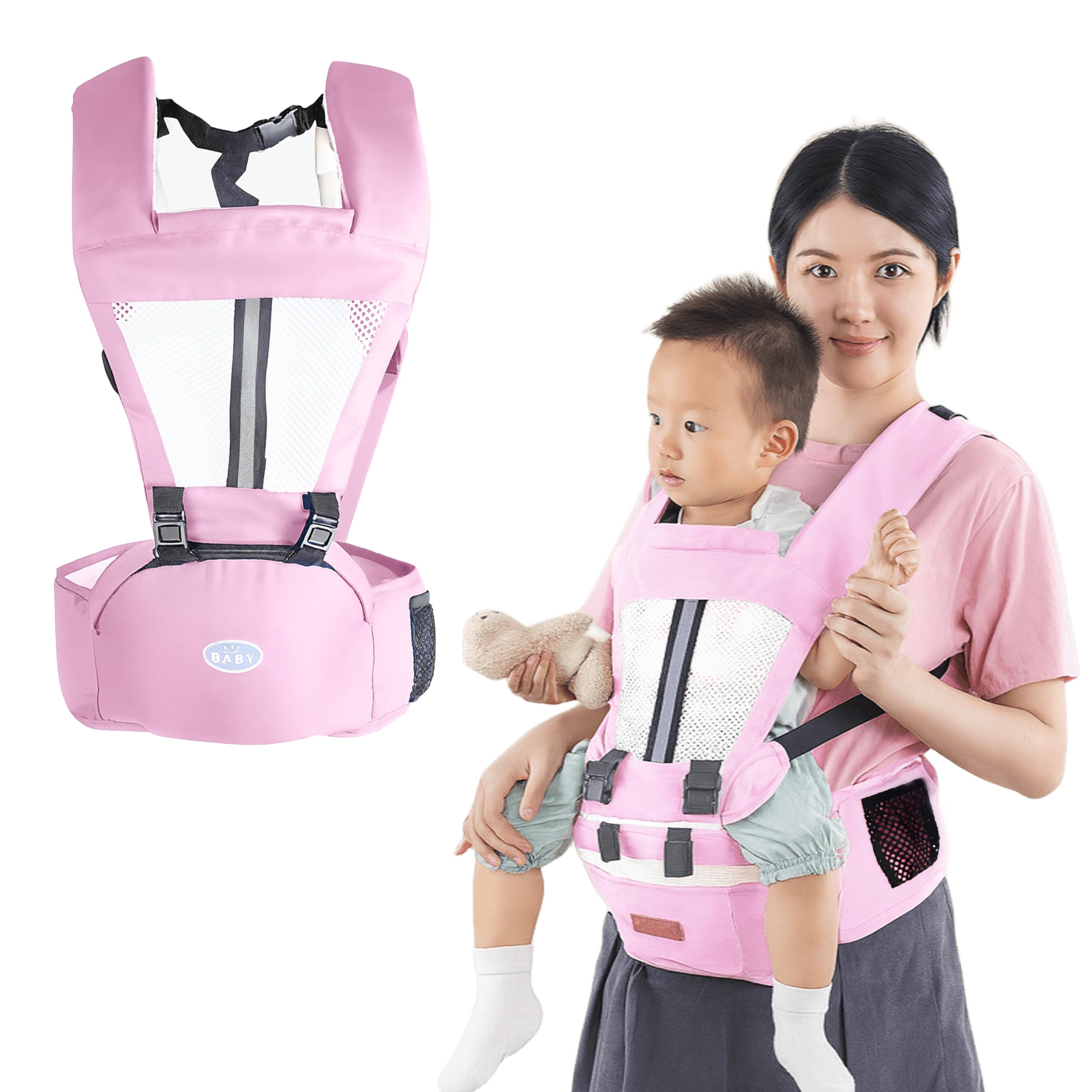 Bembika Adjustable Hands-Free Baby Sling Carrier Baby Wrapping Cloth for Newborns Comfortable & Travel-Friendly Baby Carrier Wrap Soft, Secure & Stylish Babywearing Solution-(Pink & White)
