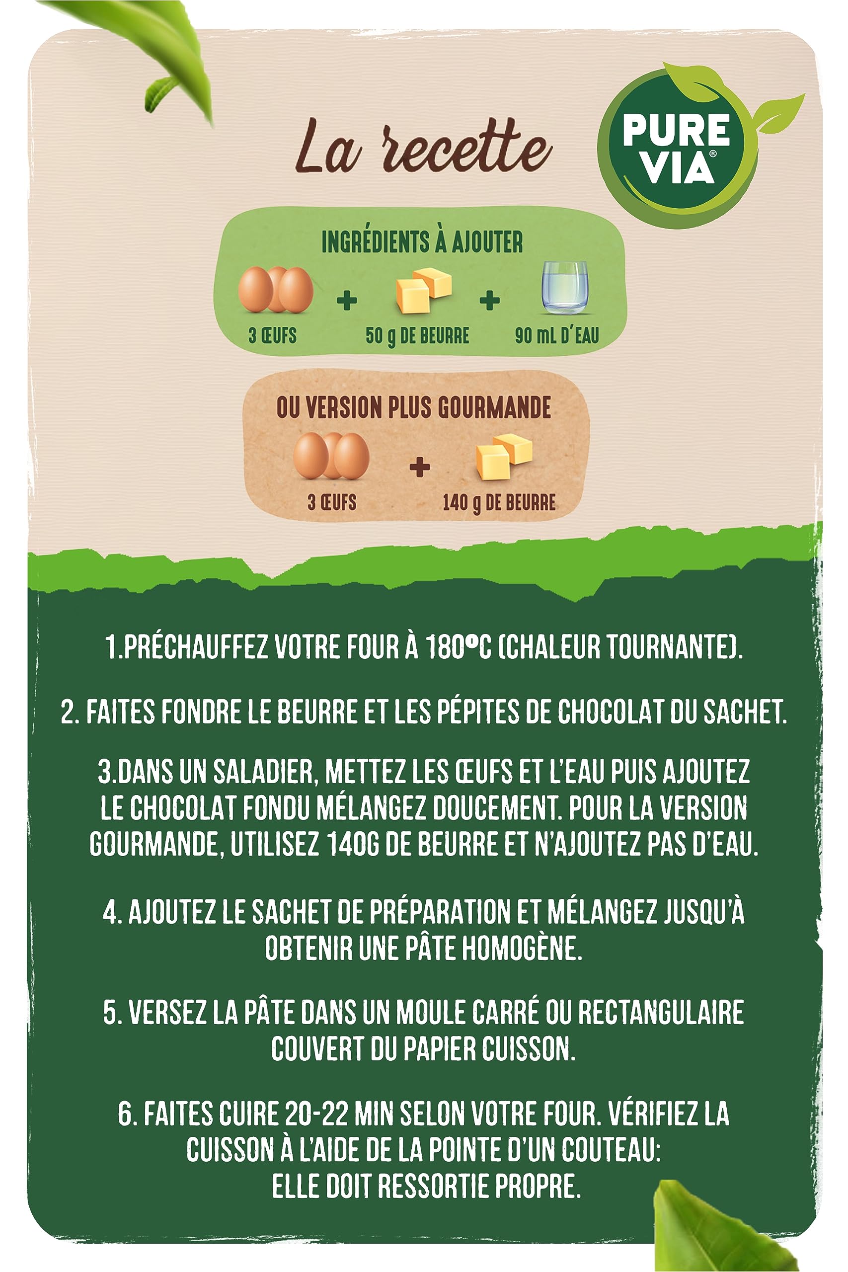 Pure Via - Préparation pour Brownie - Moins 60% de sucre - 337g