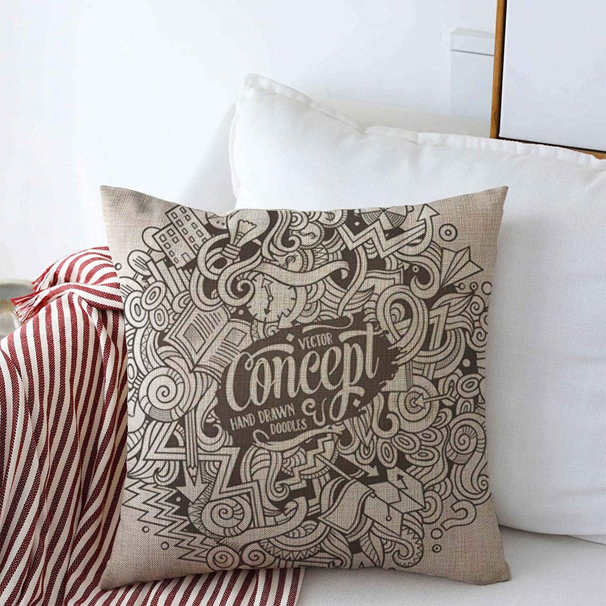 Pillow Case Economy Brain Cute Doodles Idea Book Question Technology Brainstorm Strategy Chart Commercial Design Farmhouse Decor Throw Pillows Covers 20"x20" for Winter Decorations