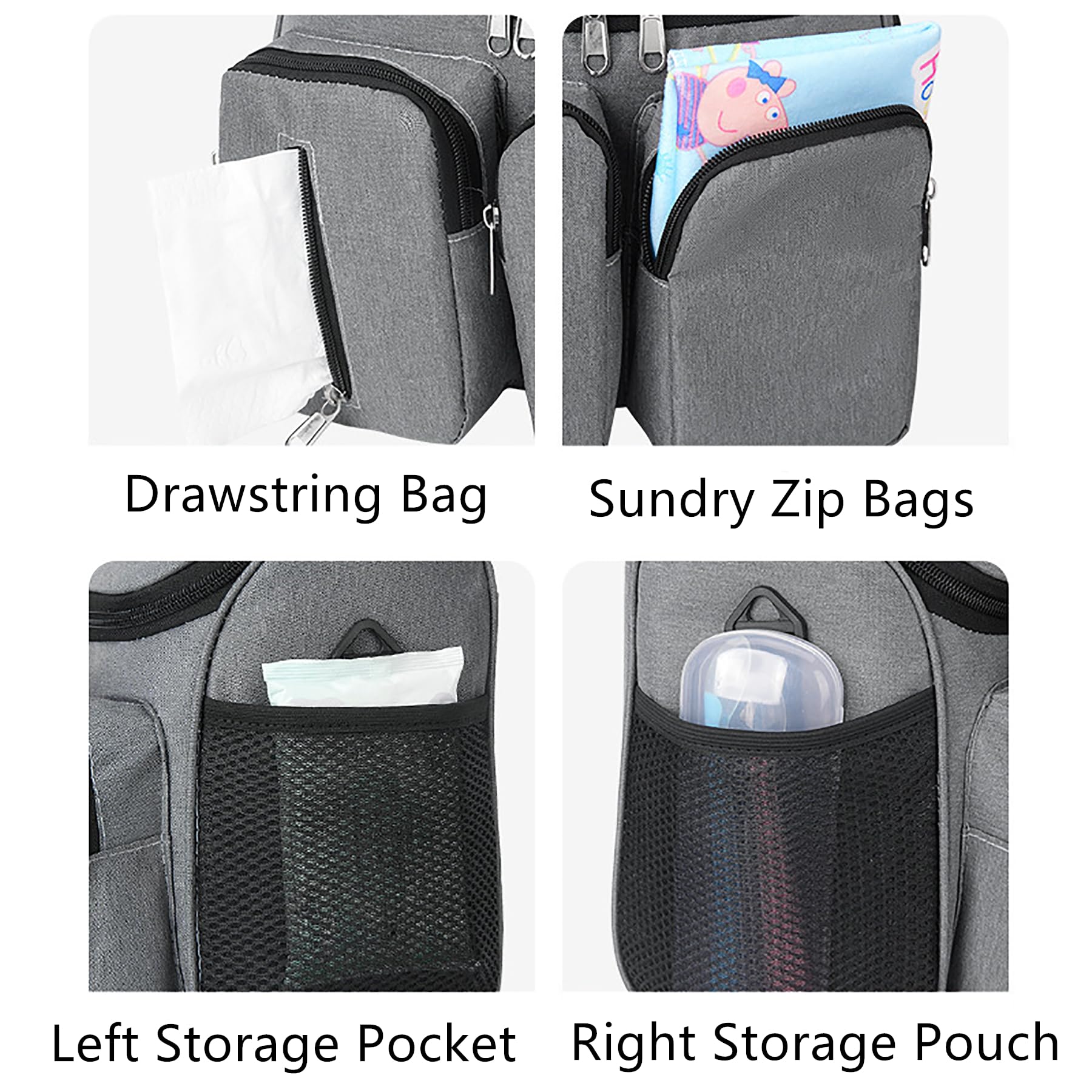 Organiseur de Poussette pour Bébé,Sac Multifonctionnel Pour Landau,Bandoulière Réglable,Grande Capacité Pour Les Essentiels de Bébé,Utilisé Comme Sac à Main Bandoulière(2411-Noir)