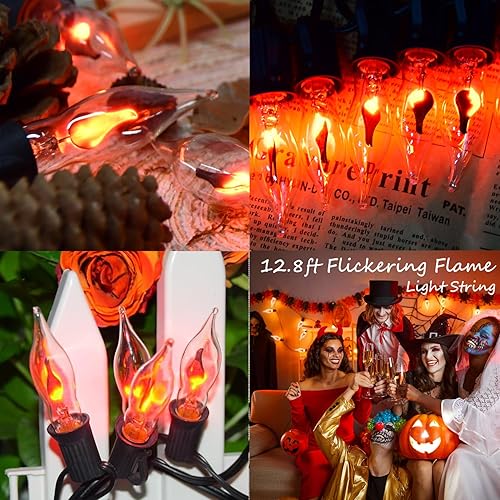 Miniatura 3 de Luces de Halloween para interiores con llama parpadeante con 10 bombillas transparentes C7 llamas, tira de luces de 12.8 pies para decoración de