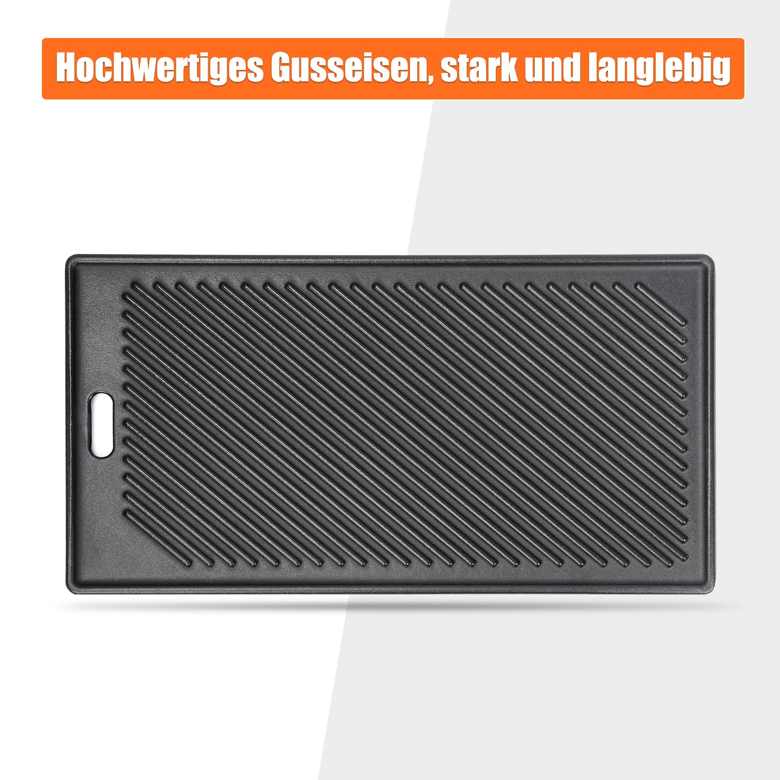 GFTIME 45 x 24cm Wendeplatte Gusseisen für alle RÖSLE VIDERO G2-, G3-, G4- und G6-Modelle (ab Modelljahr 2021), Universal Gusseisen Grillplatte Gasgrill Zubehör, 1 Stück