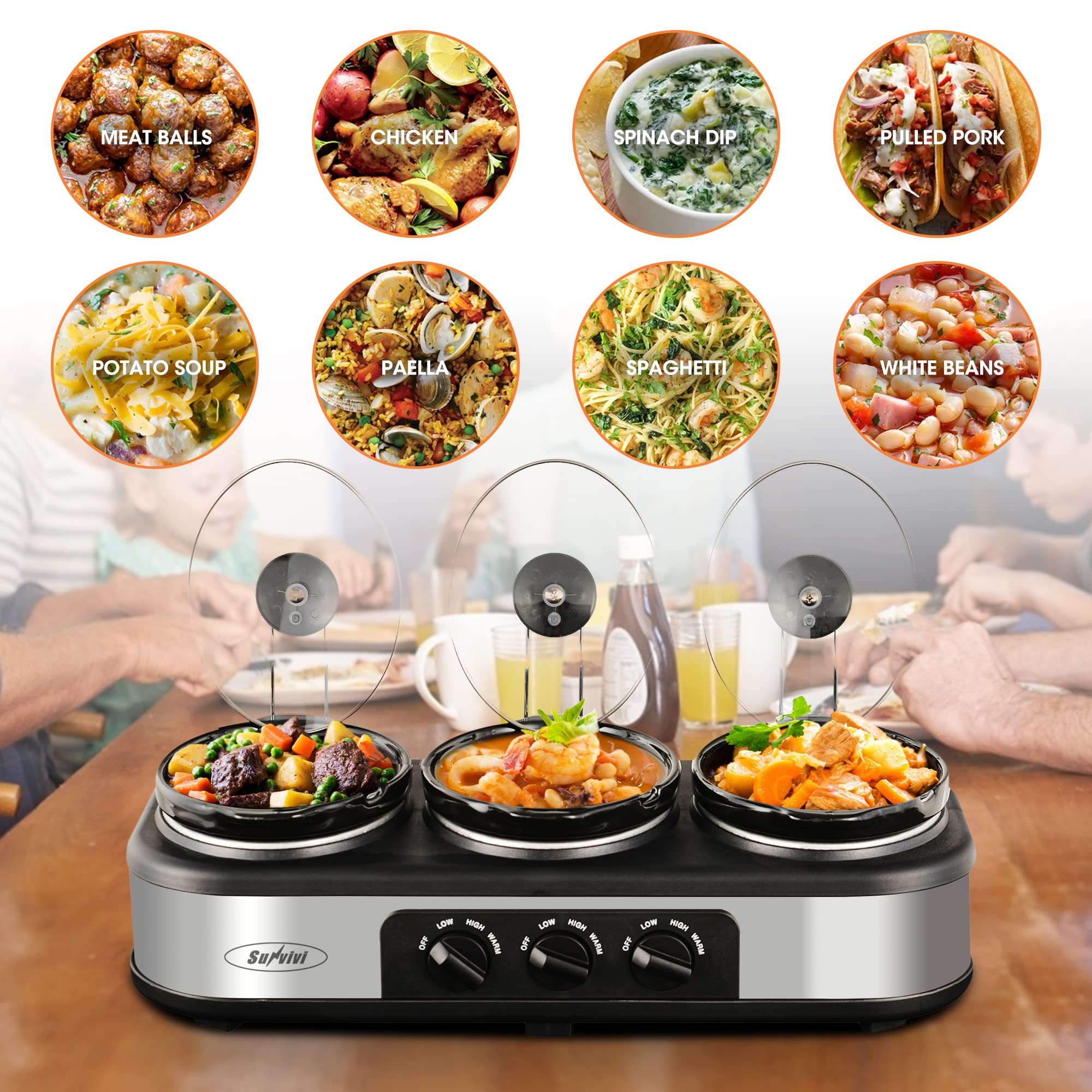 Buy Slow Cooker, Triple Slow Cooker Buffet Server 3 Crock Food Warmer