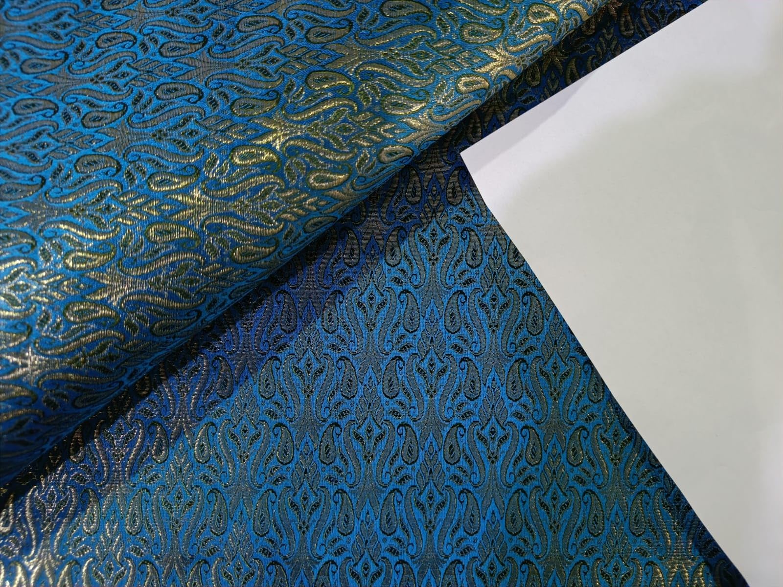 Amazon.com: Silk Brocade Fabric Green,Blue & Metallic Gold 44
