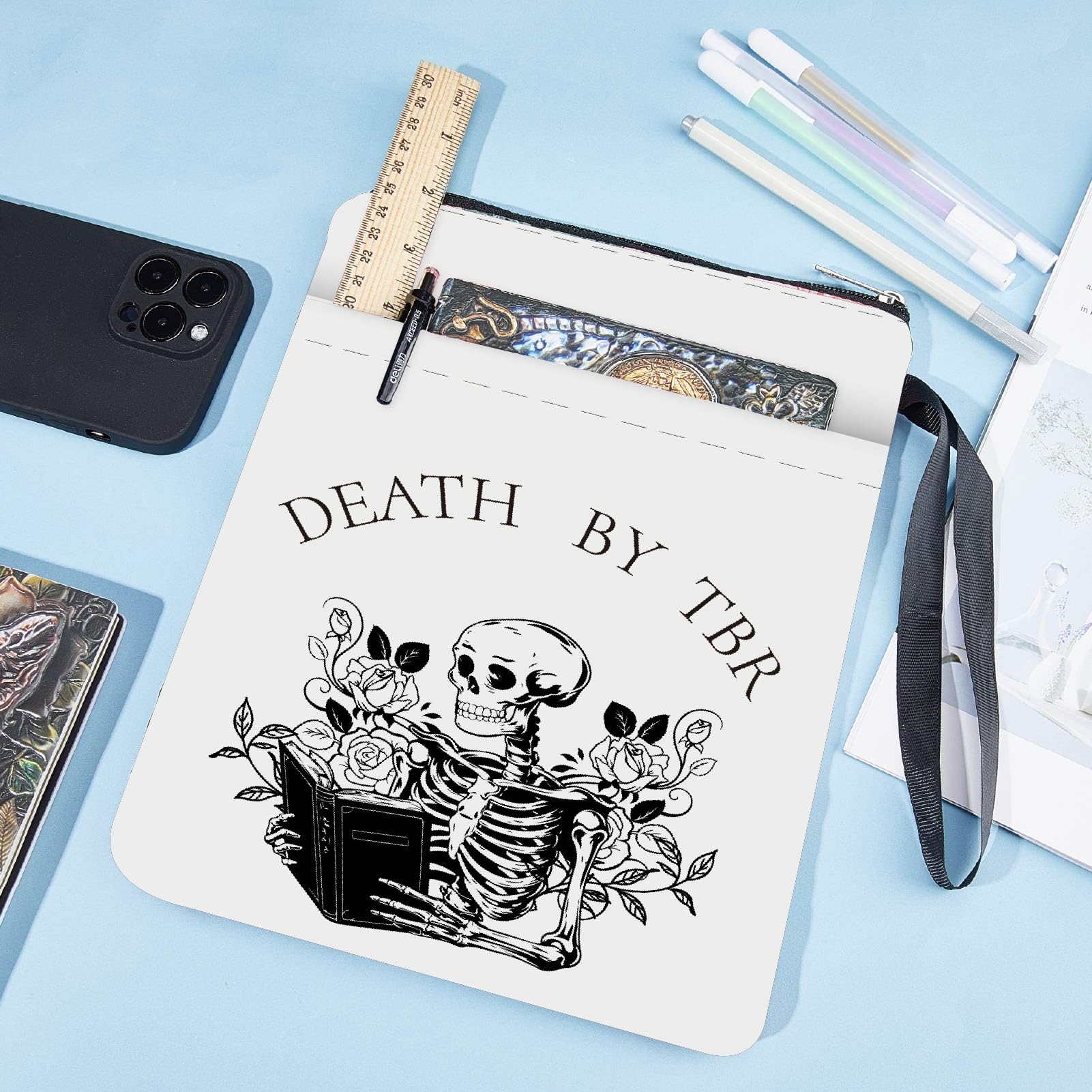 Craspire Buchhülle Mit Totenkopf Motiv - Waschbare Stoffhülle Mit Reißverschluss