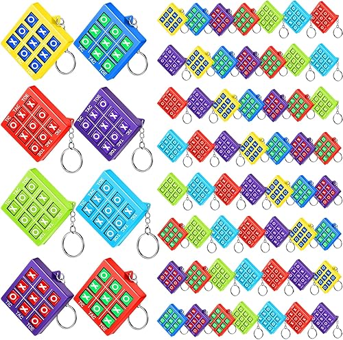 Honoson 64 llaveros de juego de Tic Tac Toe para fiestas, regalos de cumpleaños, bolsas de regalo, rellenos de plástico para llaves, mini mochila