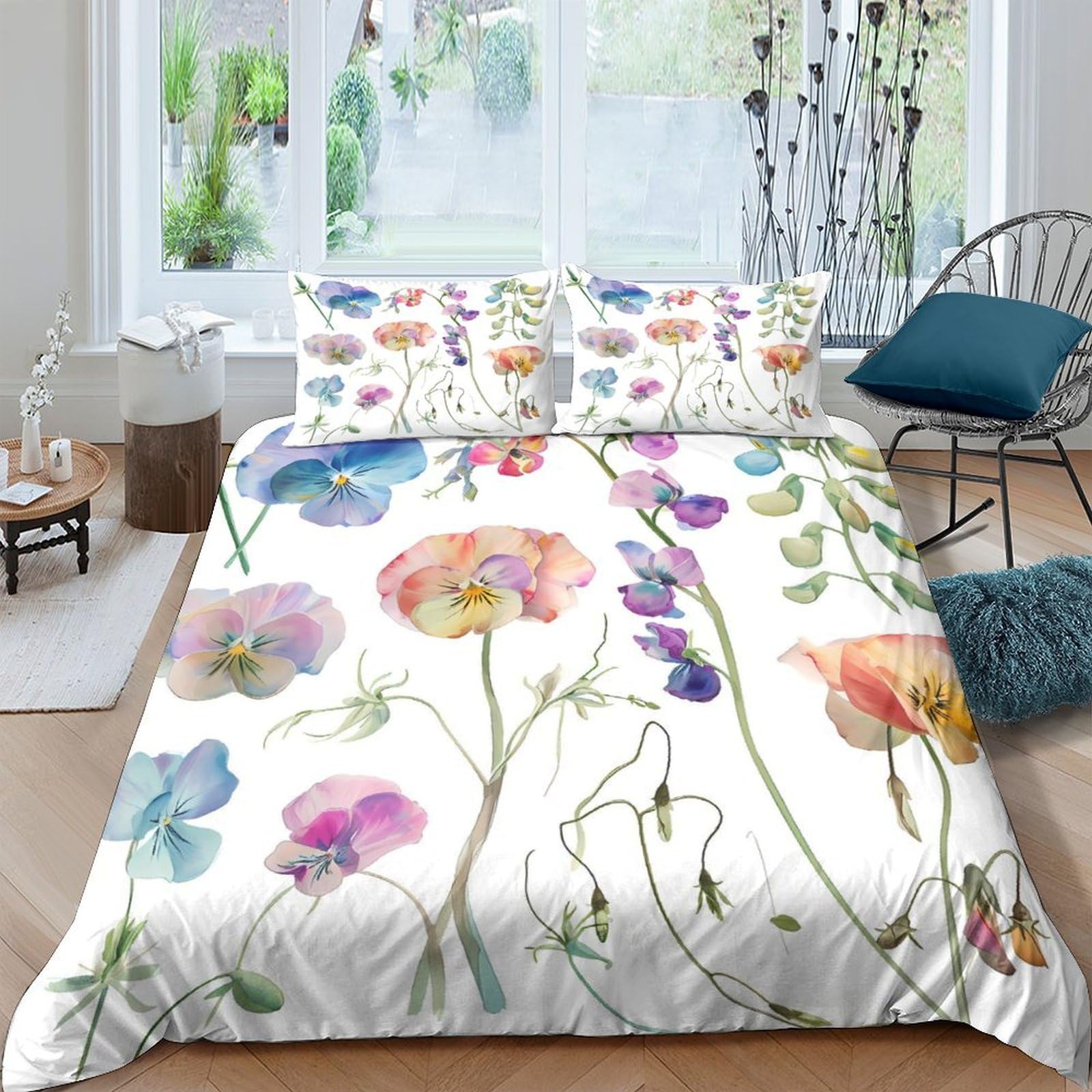 Ctjqhvkz Style-4 3D Printed Watercolor Wildflower Fitted Sheet Microfiber Soft Floral Bed Sheet For Bedroom Guestroom Decor Easy Care Single（135X200cm）
