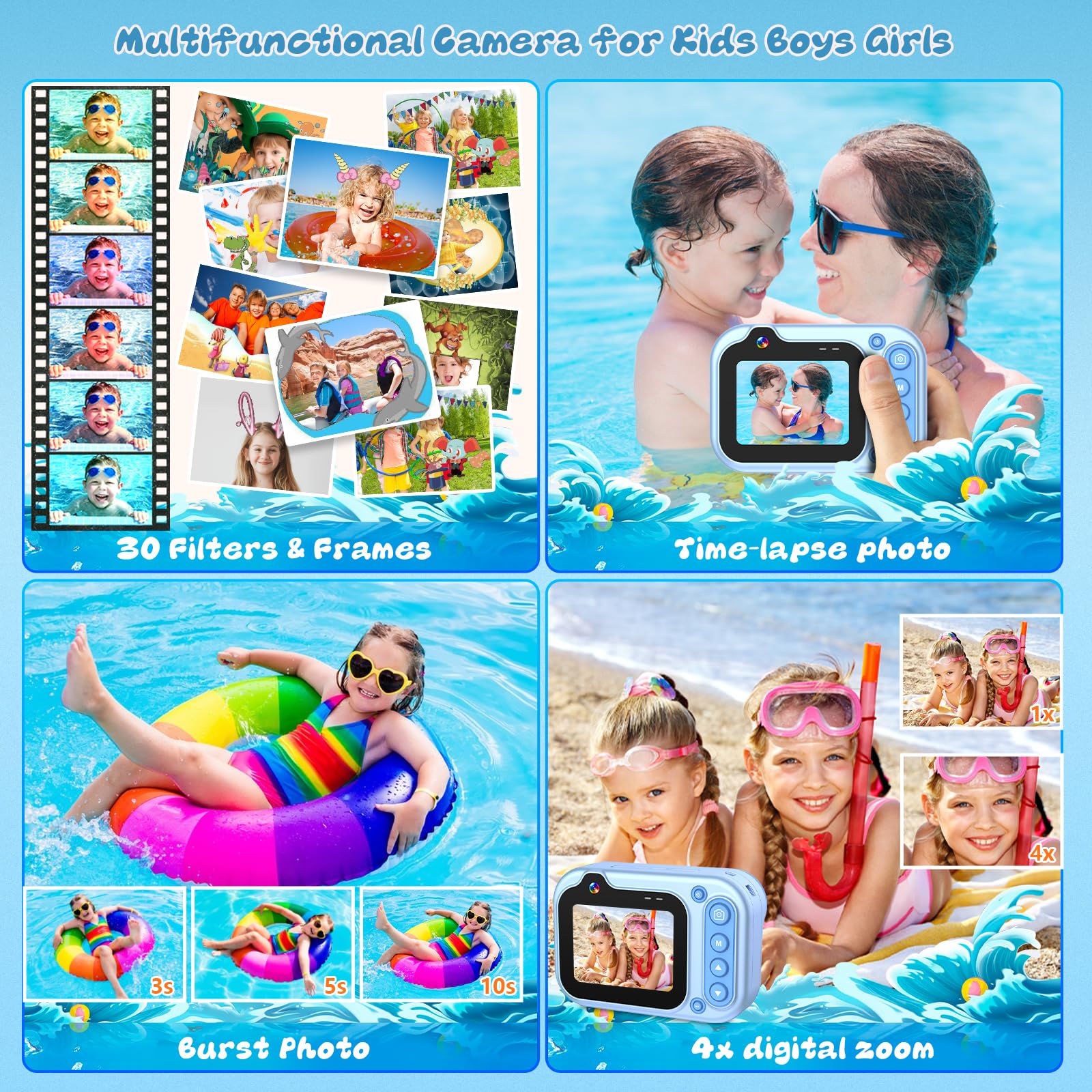 Kids Camera Waterproof 3M Underwater Camera for Kids 26MP 1080P HD Digital Camera 2.4" Children Digital Action Camera with 32GB Card - Image 4