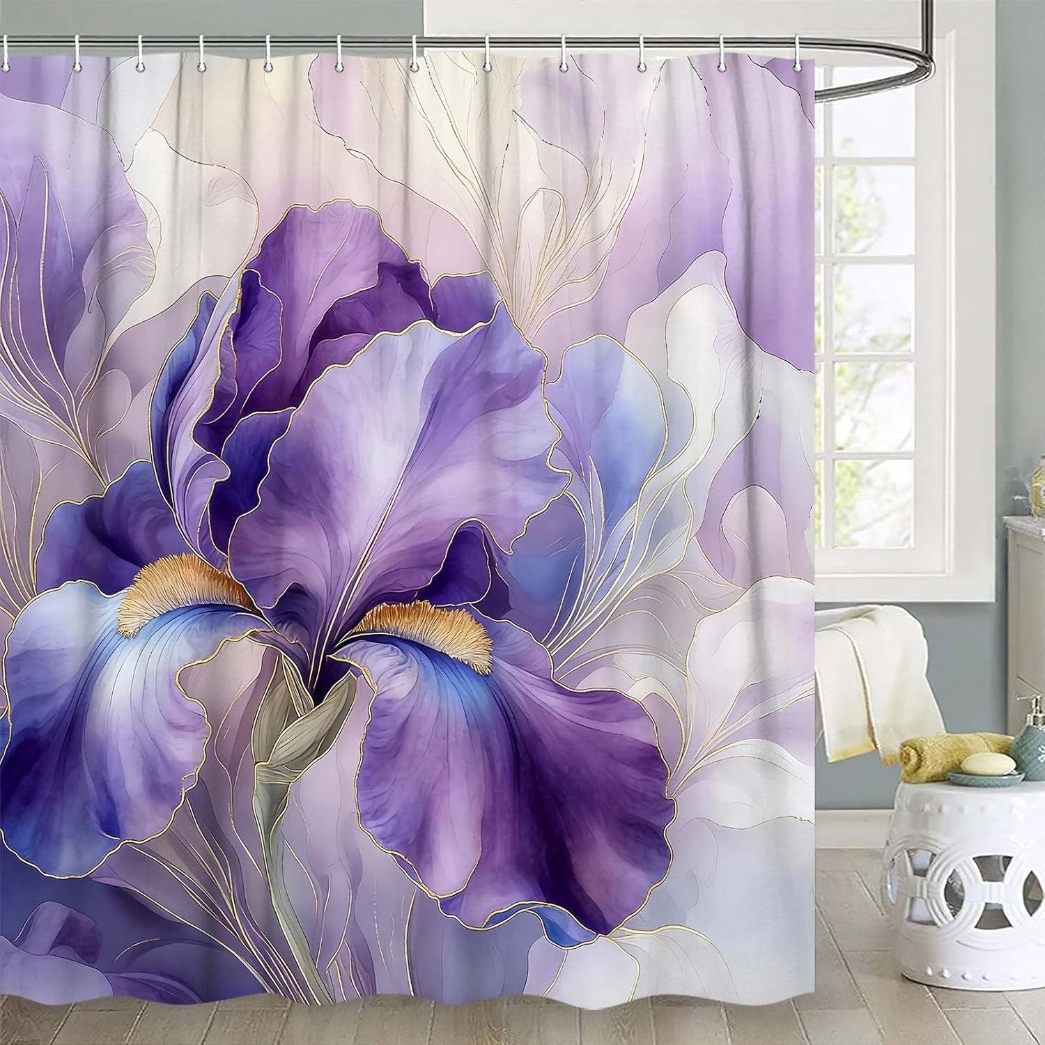 Retro Flower Hot Pink Shower Curtain Cute Vintage 70s Groovy Floral Bathroom Accessories, Boho Hippie Funky Chic Bathtub Curtain with Colorful Flowers Modern Artistic Fabric Bathroom Decor Set 70X75IN