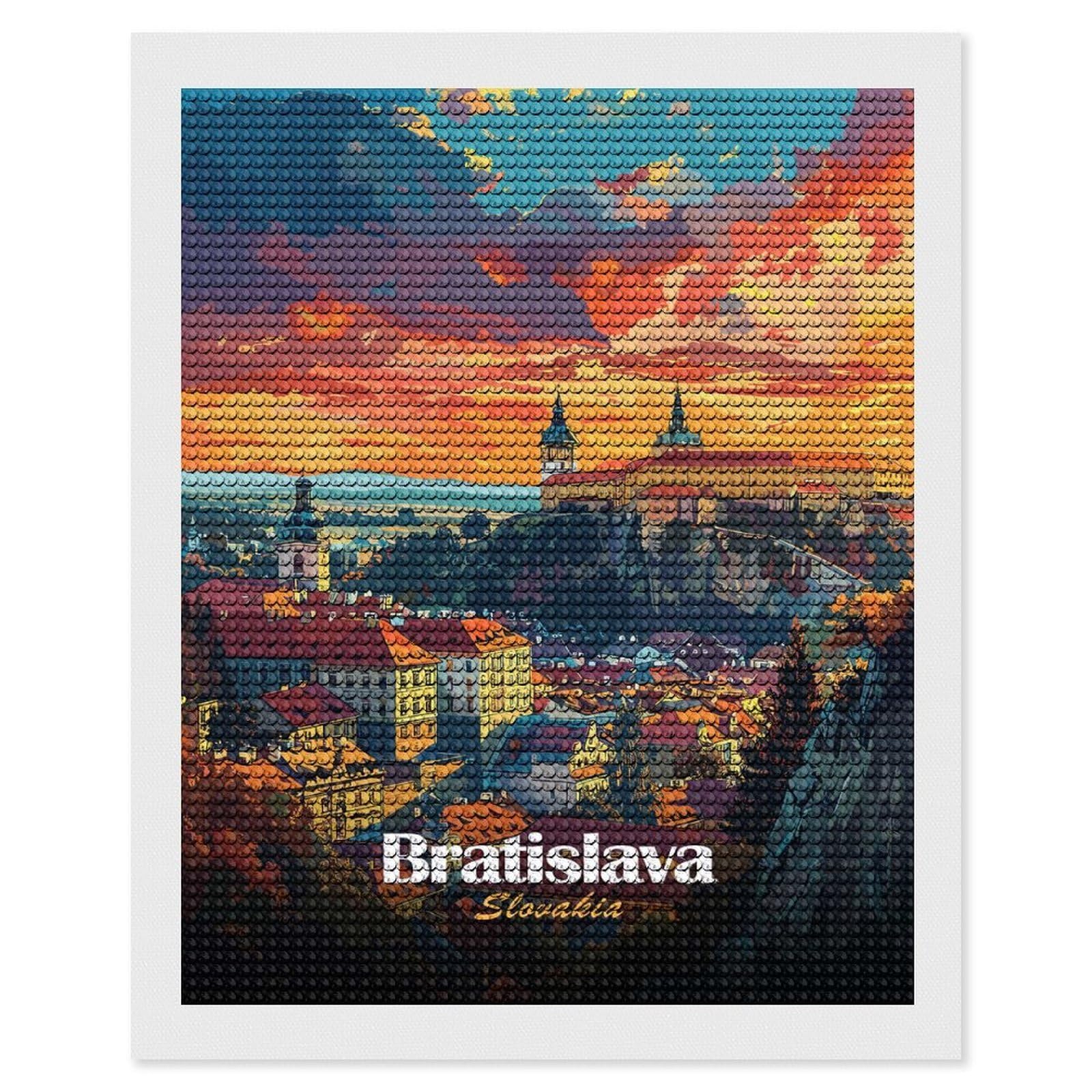 Junmoney Bratislava Cityscape Sunset Diamond Painting Kit 16"x20", Thoughtful Handmade Gift, for Creative Relaxation, Printed Canvas, Cosy Home Accent