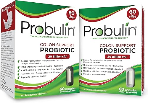 Probulin Suplemento probiótico de apoyo para el colon + prebiótico para la salud intestinal + apoyo para gases ocasionales e hinchazón - Enviado