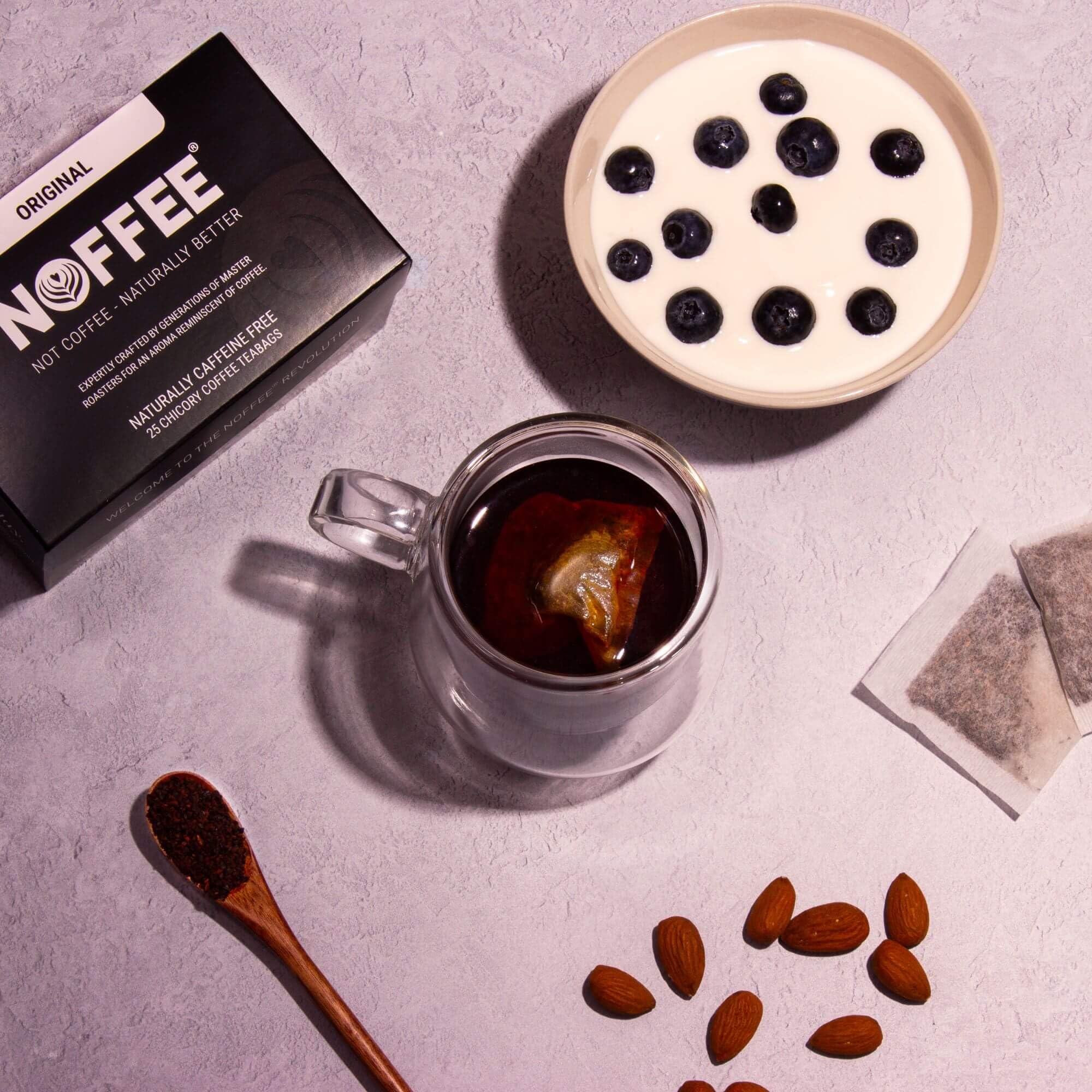 Noffee Sustituto de café sin cafeína 25 bolsitas de té de hierbas achicoria tostado sabor intenso