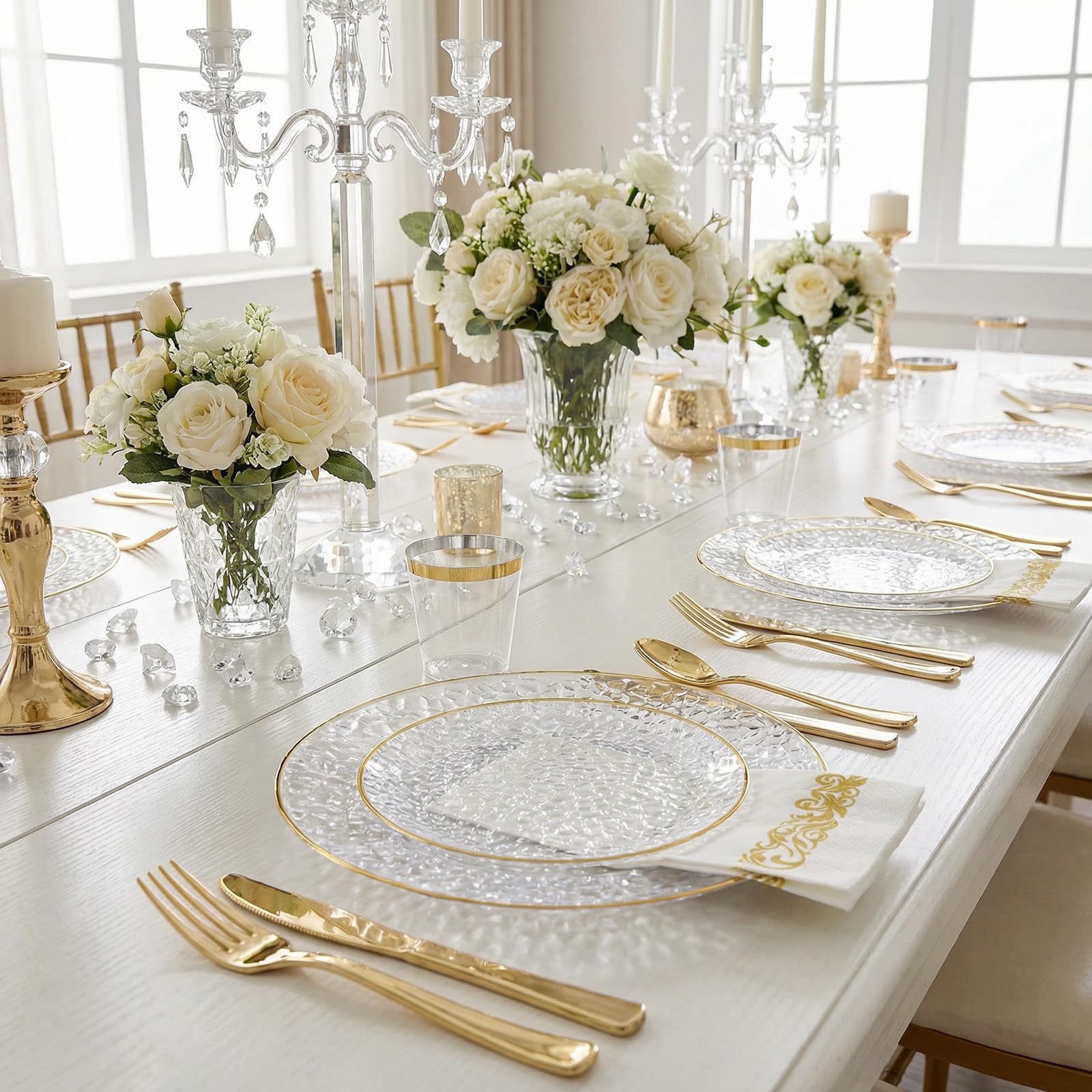 Clear Gold Disposable Dinnerware Set - 350 Piece Party Pack -7