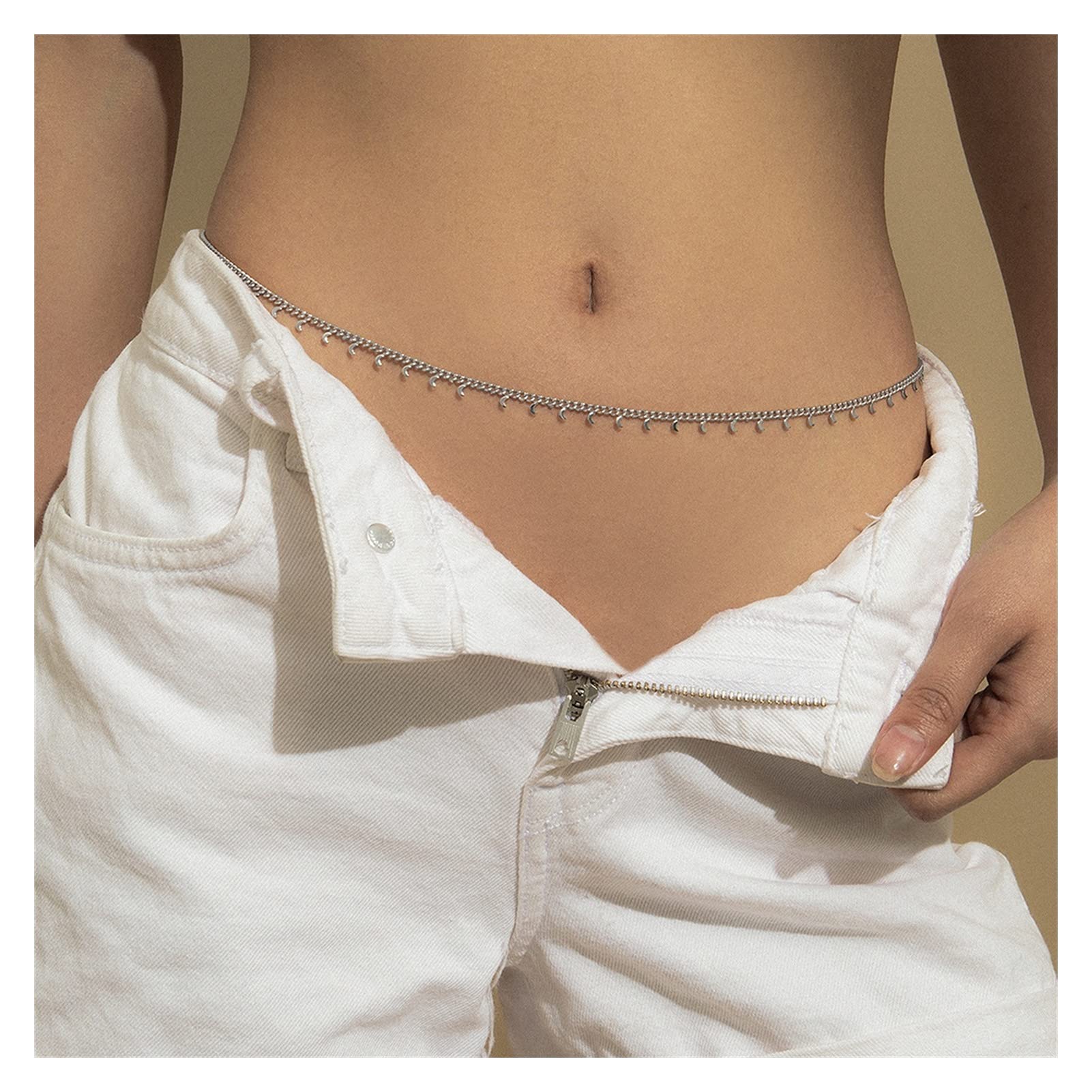Body Chain Damen Kette - Goldfarbene einfache Strandkette mit Kreuzband für Taille und Bauch - Schwarze Harnaskette - Edler Schmuck für Damen - Accessoires