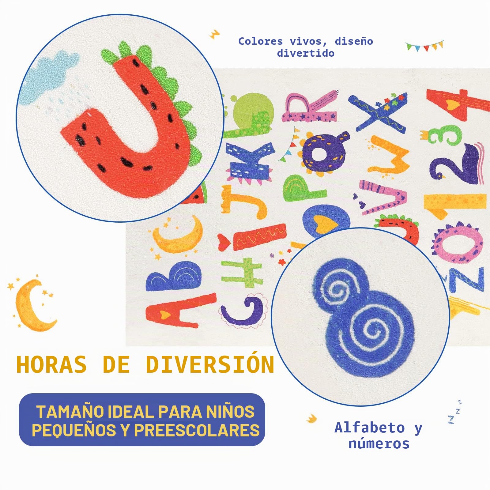 Enyhom Alfombra educativa para niños de 90 x 150 cm, Lavable, Multicolor, tapete Antideslizante para Jugar al Gateo para guardería, Dormitorio y Sala de Juegos (90 x 150 cm, Alfabeto)