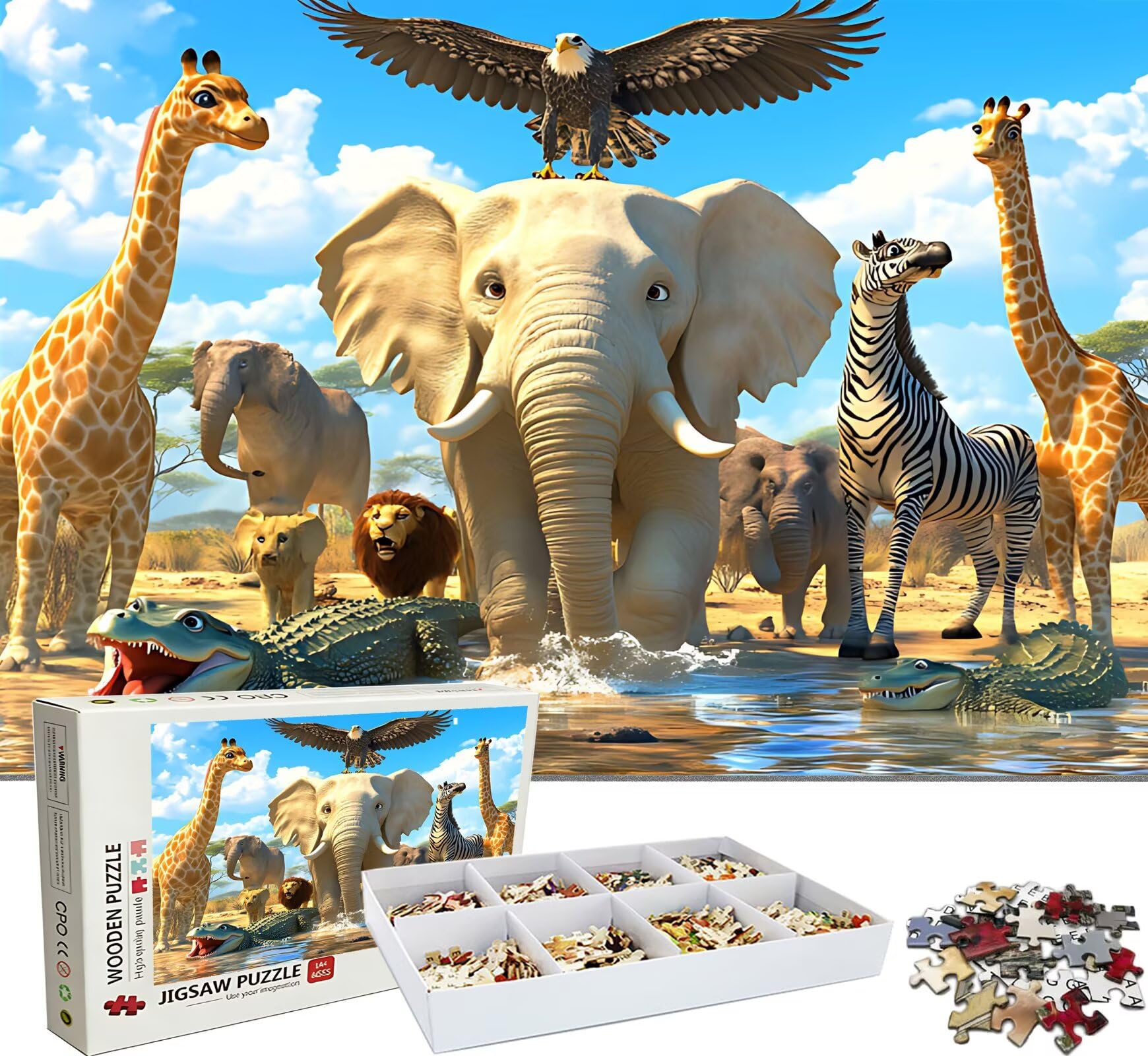 Puzzle 1500 Teile, Holzpuzzle Erwachsene - Impossible Puzzle 87 x 57 cm niffliges Denkspiel & Denksport für Frauen & Männer, Familienspiel für Spieleabende, Geschenk für Frauen Tier Afrika w0-147