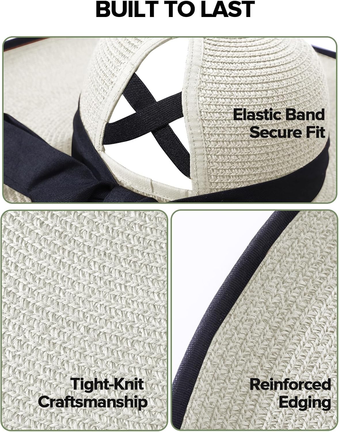 Sun Beach Hats for Women with Ponytail Hole, Floppy Wide Brim Beach Hat, Straw Summer Packable Sunhat Foldable Sun Protection - Image 4