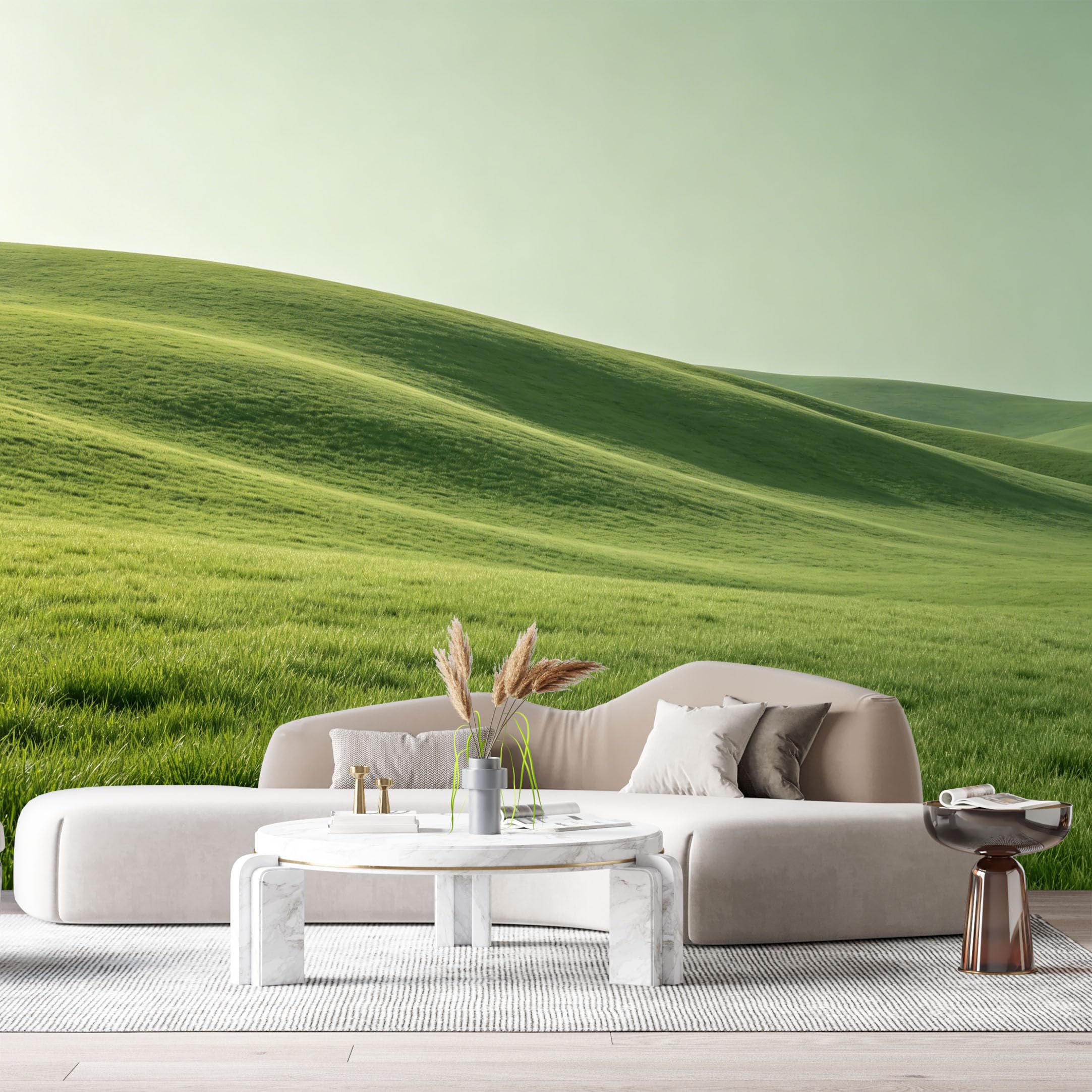 Custom Size Wall Murals Rolling Hills Landscape Minimalist Green Meadow SelfAdhesive Wall Fabric Removable Large Wallpaper for Photo Living Room