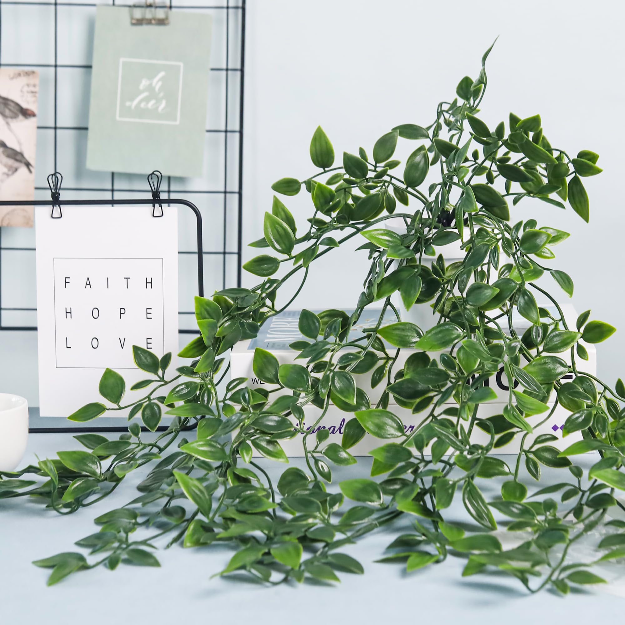 Der Rose 2 piezas de plantas falsas artificiales en maceta colgantes imitación de hiedra para interiores para decoración de baño, estante, pared, estantería