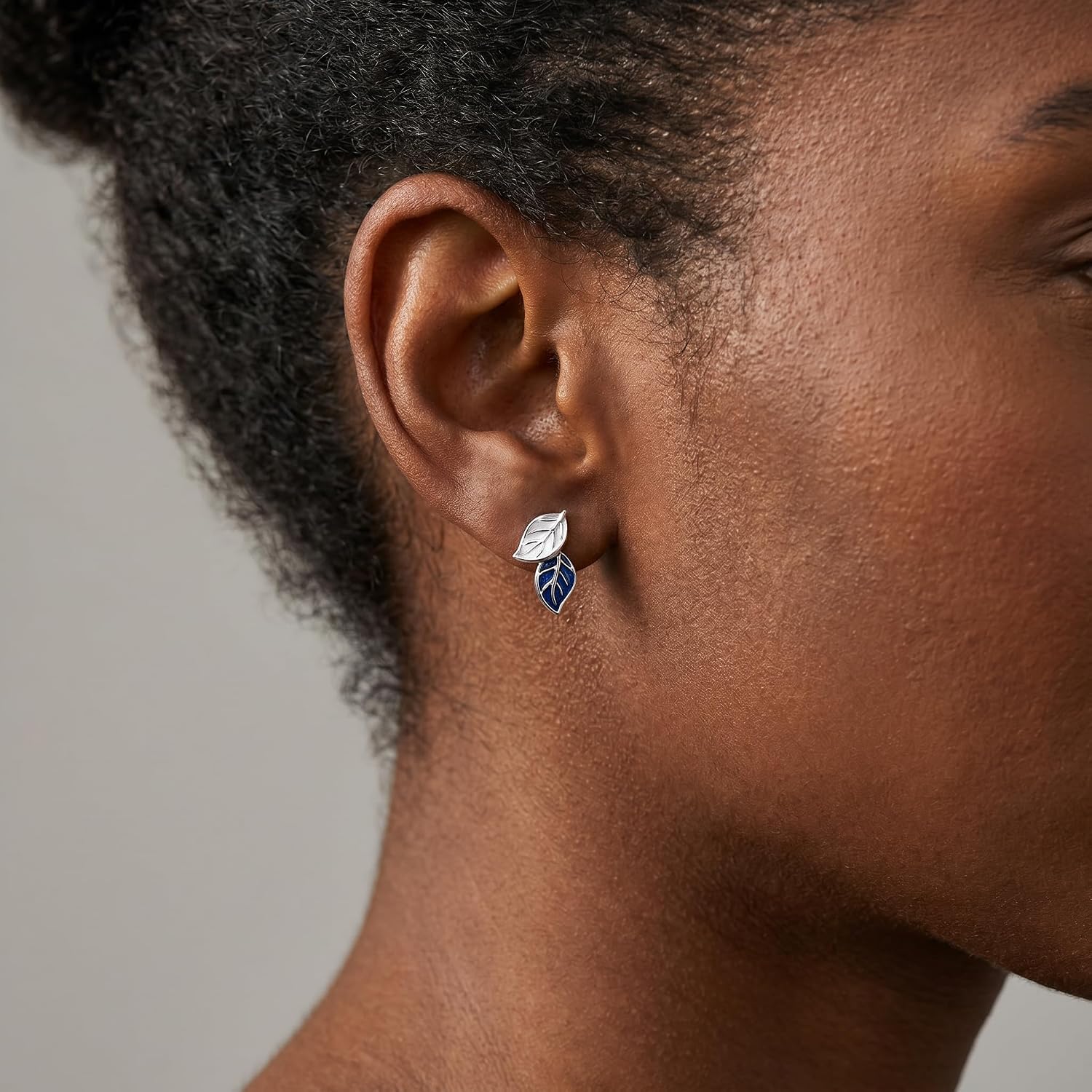 Reffeer Solid 925 Sterling Silver Small Leaf Stud Earrings for Women Teen Girls Blue Leaf Stud Earrings Spring