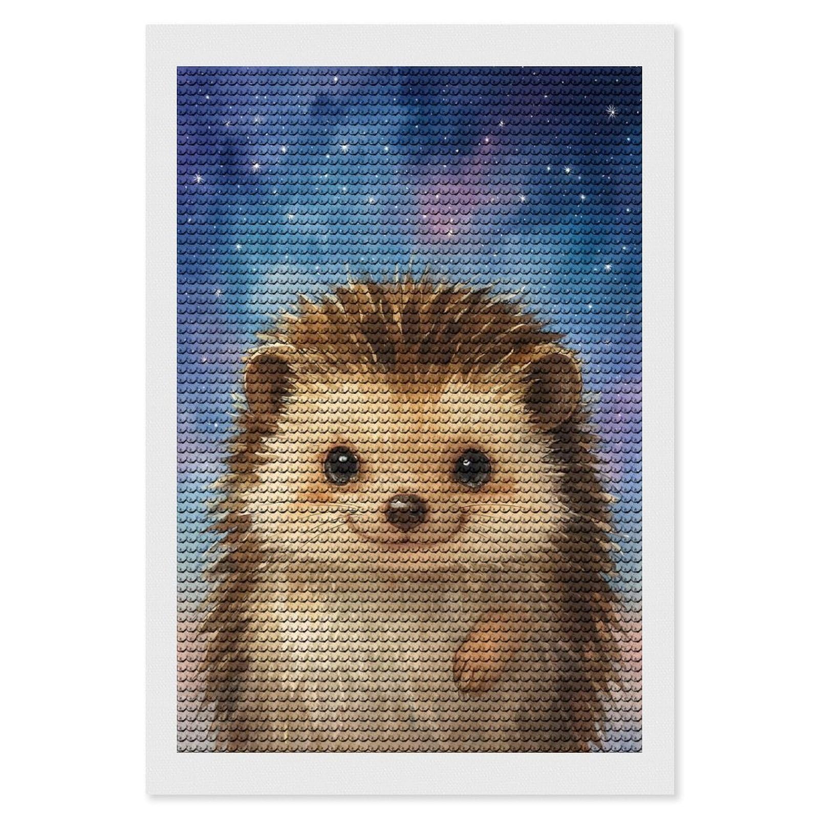 Junmoney Watercolor Hedgehog in Starry Sky Full Drill Diamond Painting Kit 8"x12", Mindful Craft Activity, Bedroom Decor, for Adults, Gift Idea