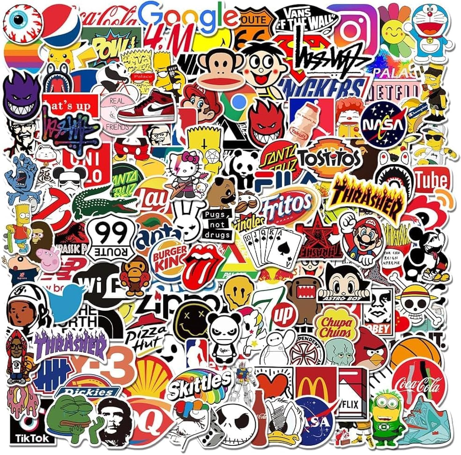 200Pcs Brand Logo Stickers Pack, Cute Stickers for Water Bottle, Laptop, Skateboard, Helmet - Cool Trendy Designs for Kids, Teens, Girls, Adults