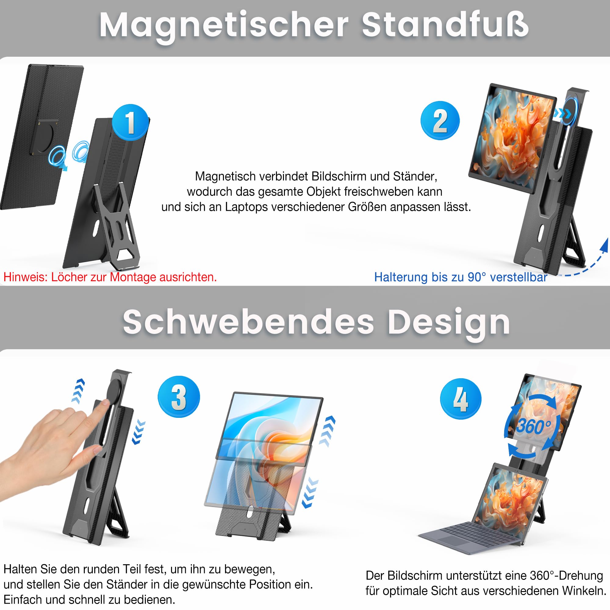 Kwumsy Laptop Bildschirm Erweiterung 16 Zoll,Tragbarer Monitor für Laptop, Full HD IPS Portable Monitor, Ultradünner Zero-Frame Display Monitor, Drehbarer & Abnehmbarer Ständer, VESA-Montierbar