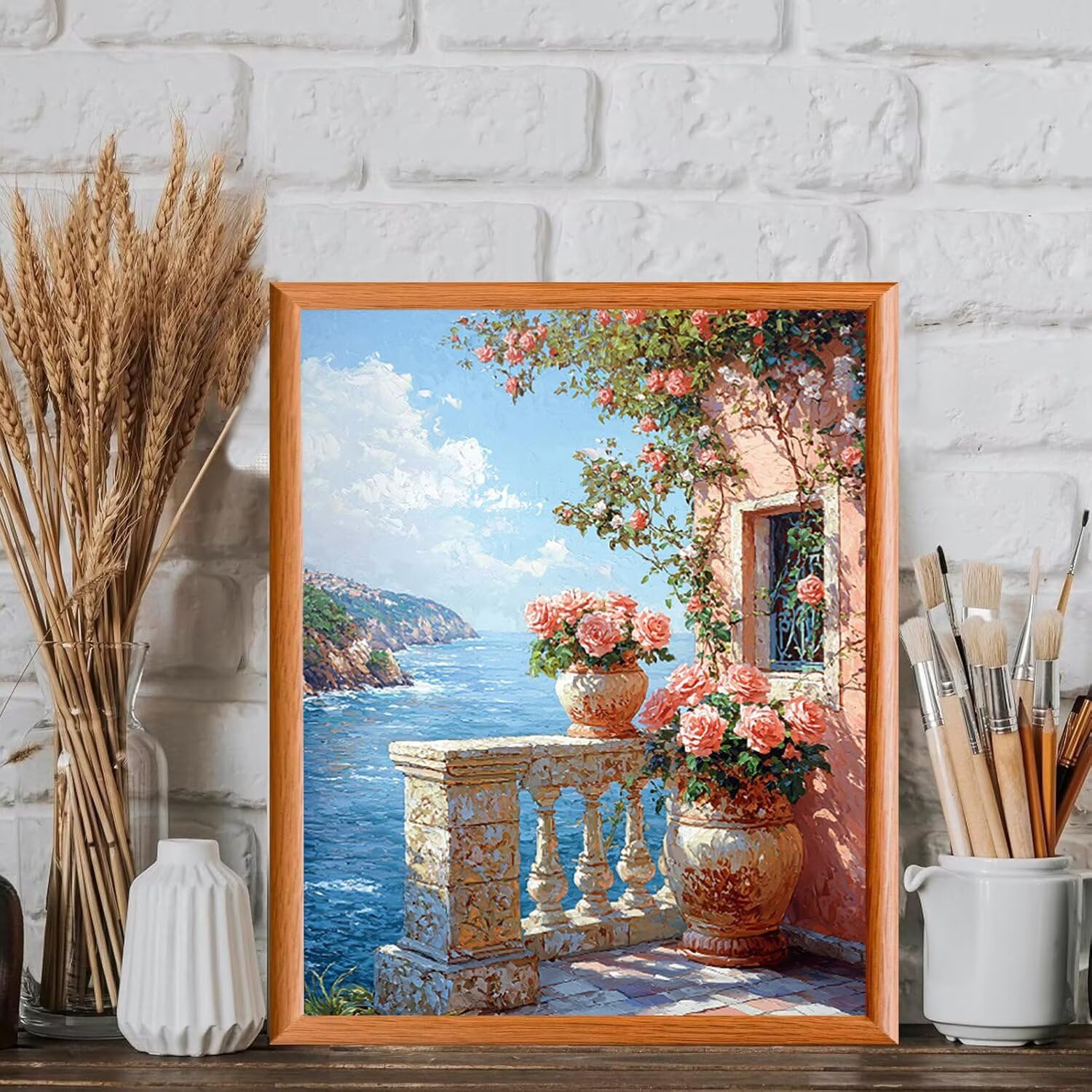 Vista marina floreale Dipingere con i Numeri per Adulti, 70x90cm a-405 | Pittura a Olio Kit, fai da te Quadri da Dipingere Numerat, Adulti Bambini Hobby Creativi,Pittura Adulti Decora la Casa Regalo