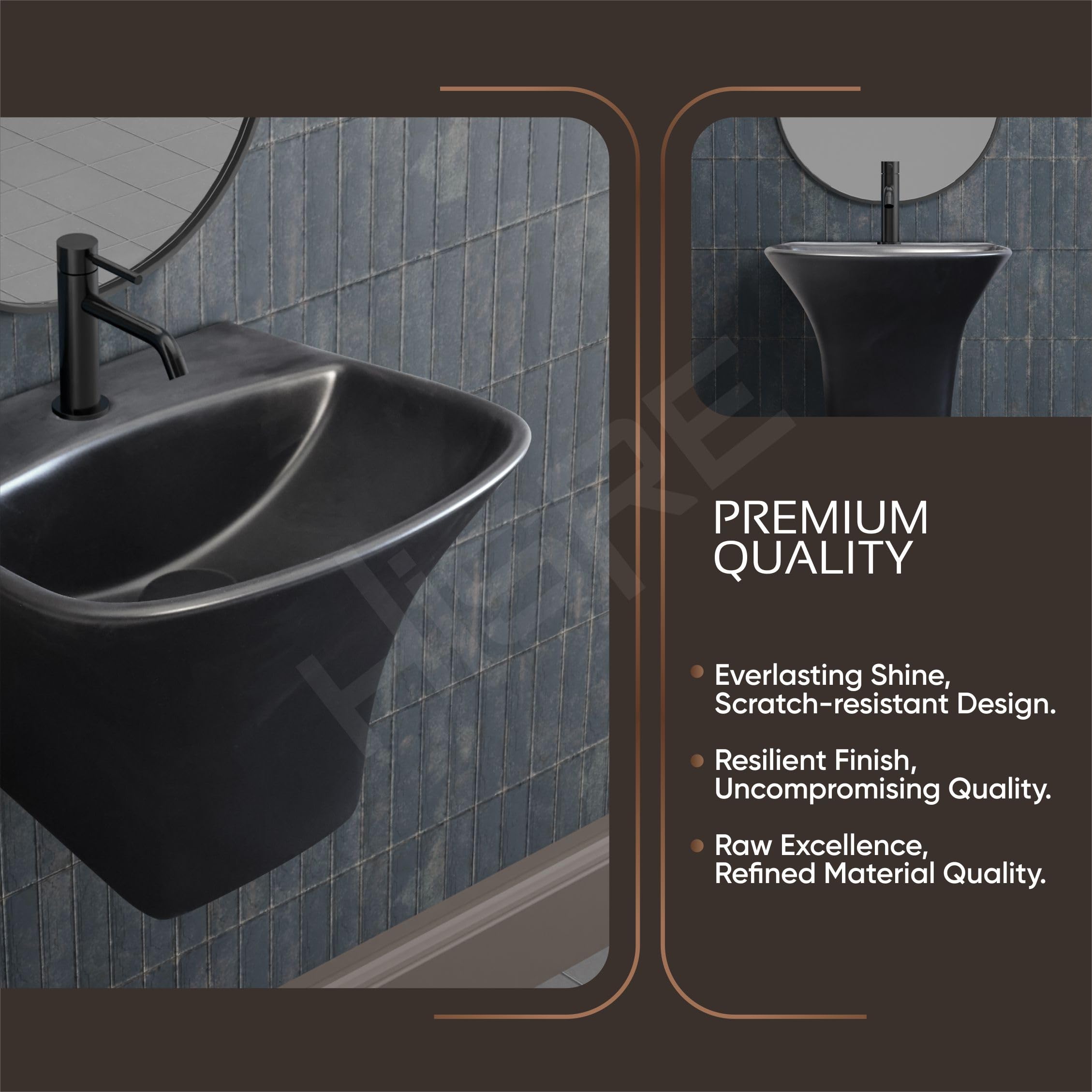 Hisre Modern Wall-Mounted Matte Black Ceramic Wash Basin with Curved Rectangular Design | Space-Saving Floating Bathroom Sink for Contemporary Interiors, photo 3 of 5