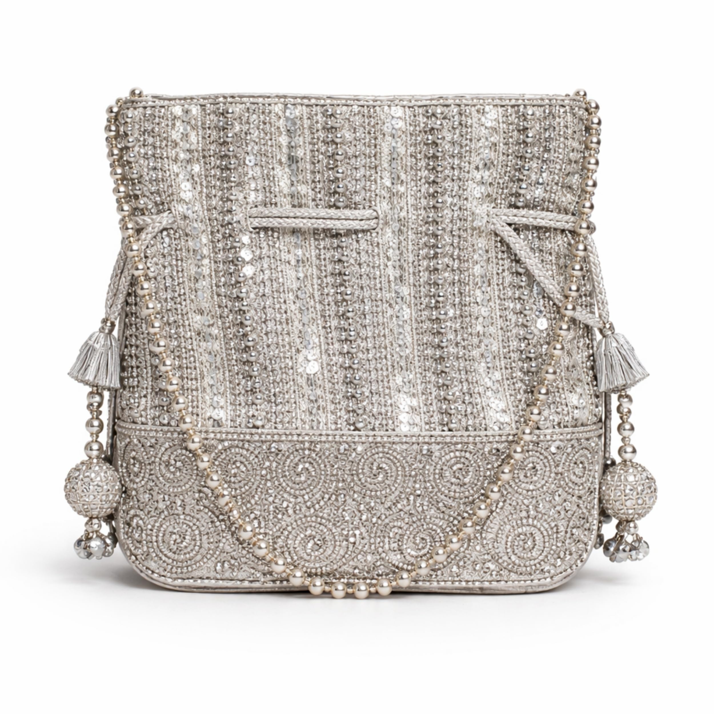 Women’s Beaded Potli Bag with Pearl Chain and Tassel Drawstring Pouch for Wedding Party Festival Traditional Handbag Gift for Ladies-image-24