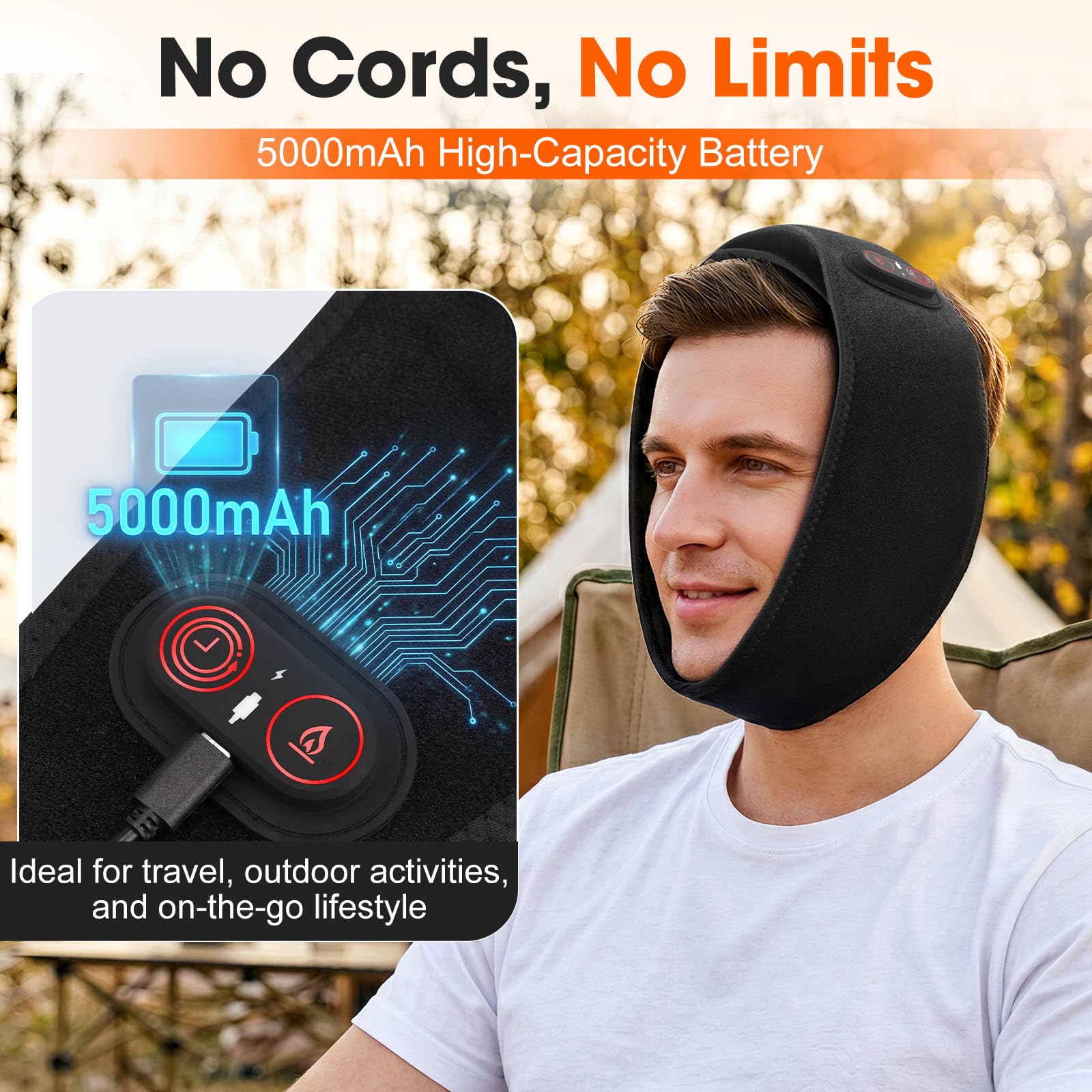 Cojín de calor facial para TMJ Relief con luz roja, 3 calentadores y 3 | Almohadilla eléctrica inalámbrica para la barbilla con 5000 mAh para la recuperación de los dientes, relajación de la