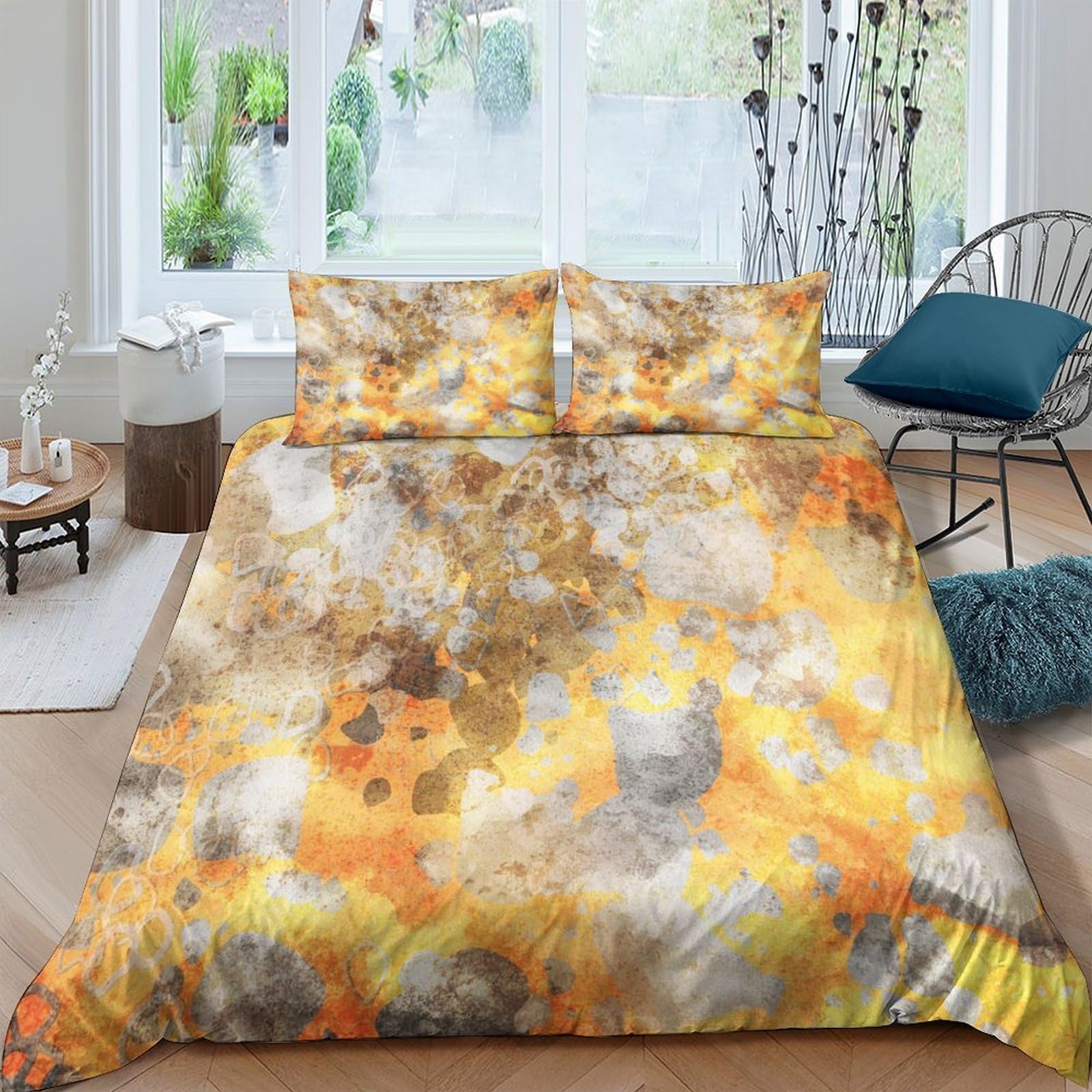 Ctjqhvkz Style-8 3D Printed Abstract Watercolor Fitted Sheet Microfiber Soft Orange Brown Artistic Mattress Cover Bedroom Decor Single（135X200cm）