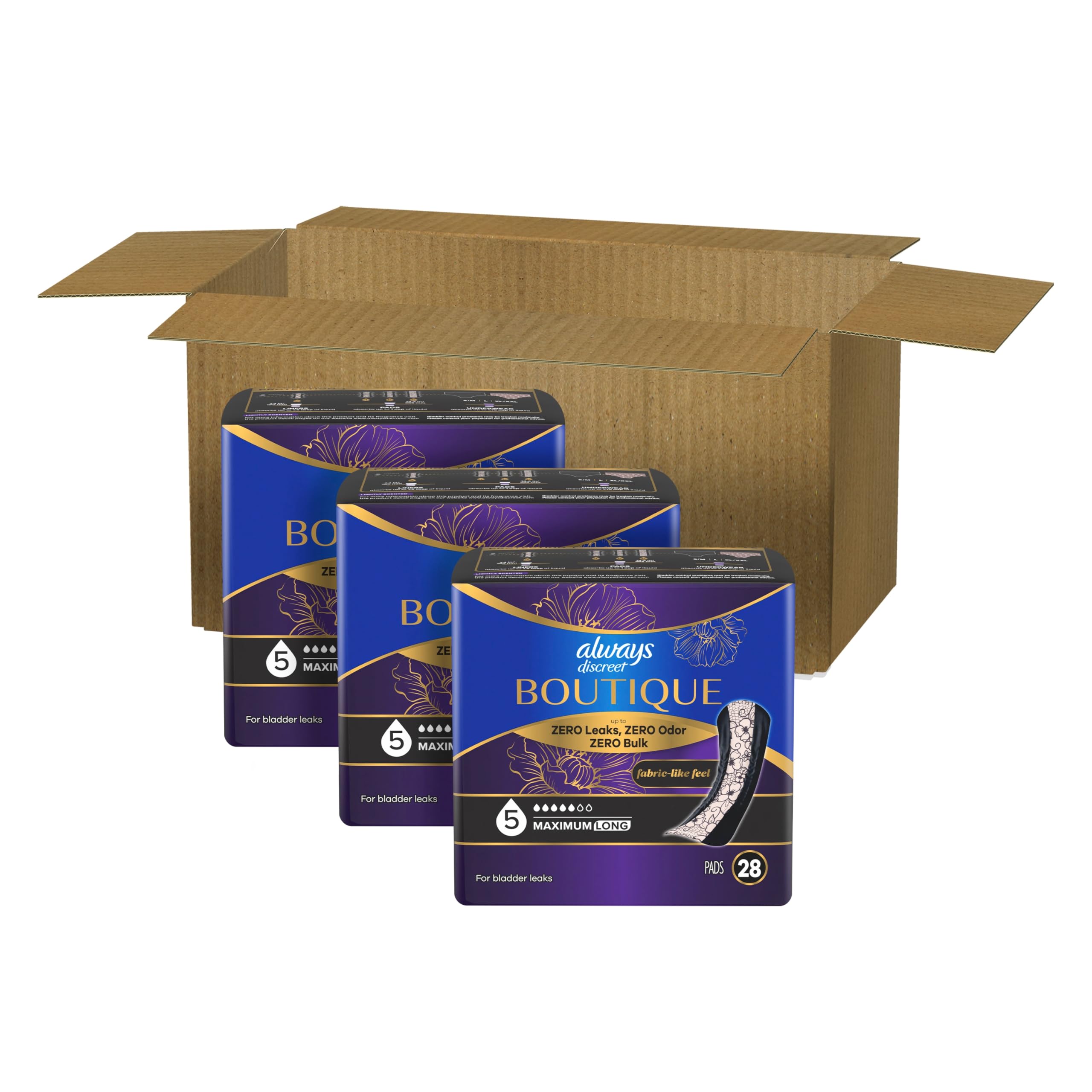 Always Discreet Boutique - Assorbenti per incontinenza, 84 punti, lunghezza lunga (3 confezioni da 28 – 84 pezzi totali)