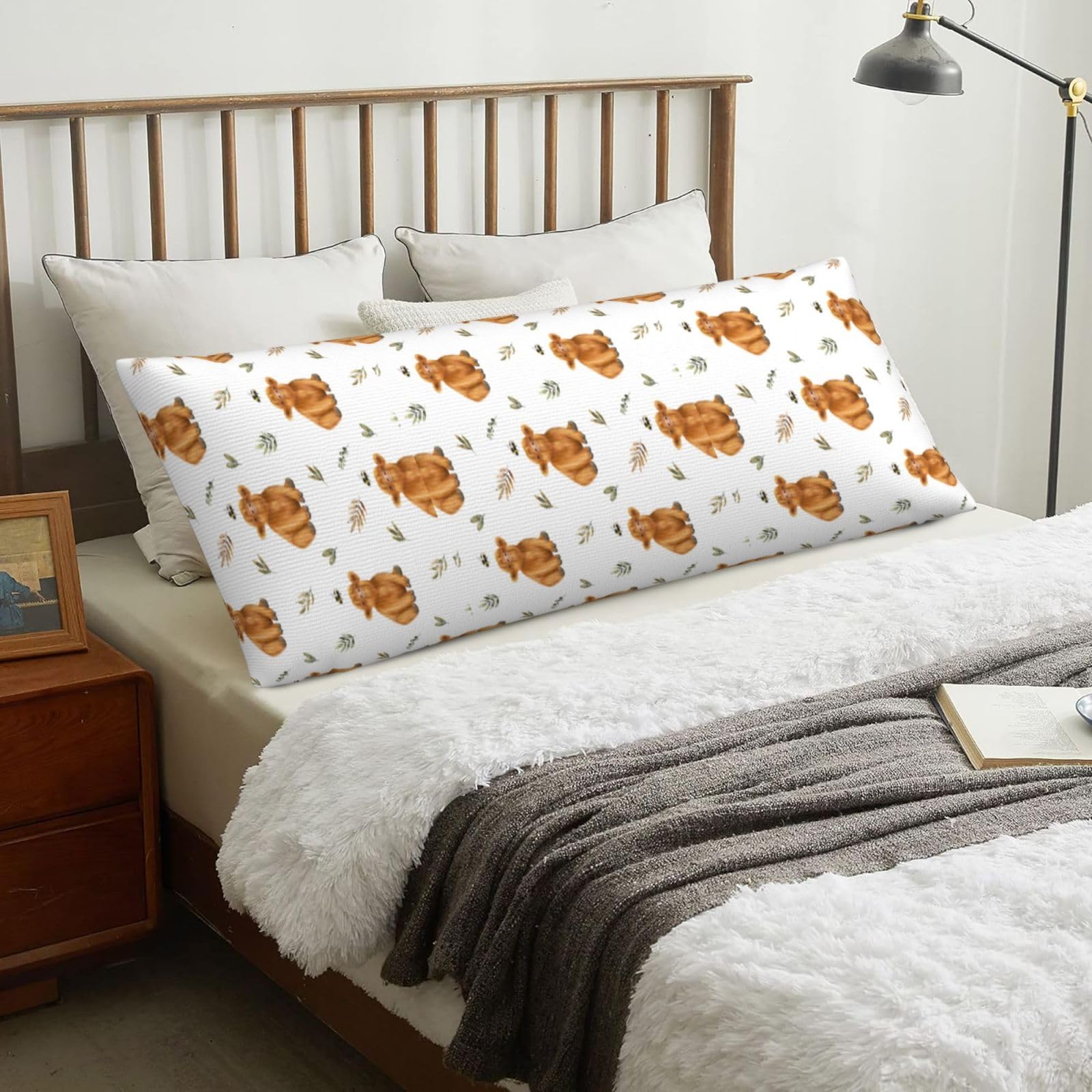 Cute Highland Cow, Body Pillow Cover with Zipper,Long Body Pillowcase 20 x 60 in