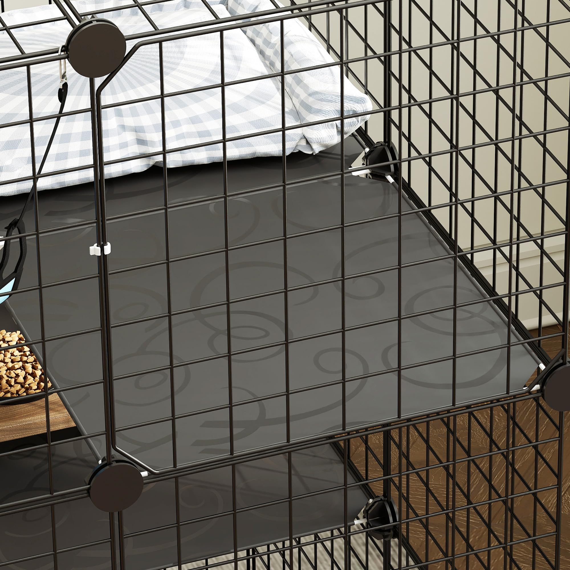 PawHut Jaula para Gatos de 3 Niveles con Hamaca, Plataforma y escaleras, Jaula para Mascotas de Acero y PP, 70 x 70 x 105 cm, Negro y Azul