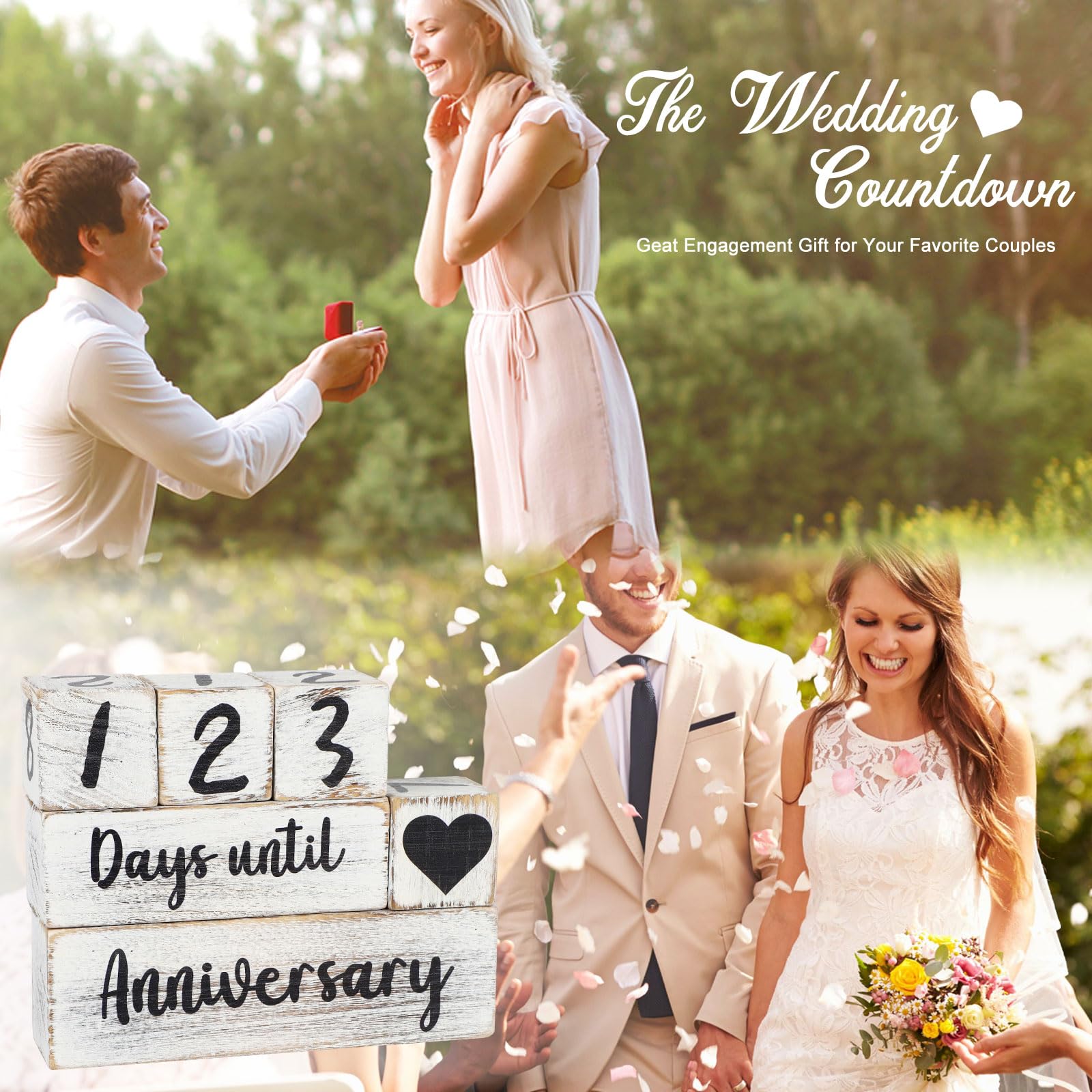 Wedding Countdown Sign, Wooden Blocks Wedding Day Countdown Calendar - Image 2