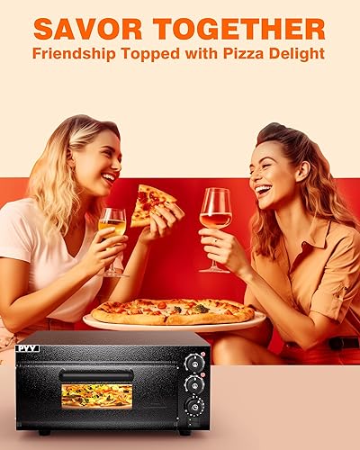 Miniatura 7 de PYY Horno de pizza de interior Horno eléctrico para pizza Horno comercial 1800W con piedra de pizza y temporizador negro